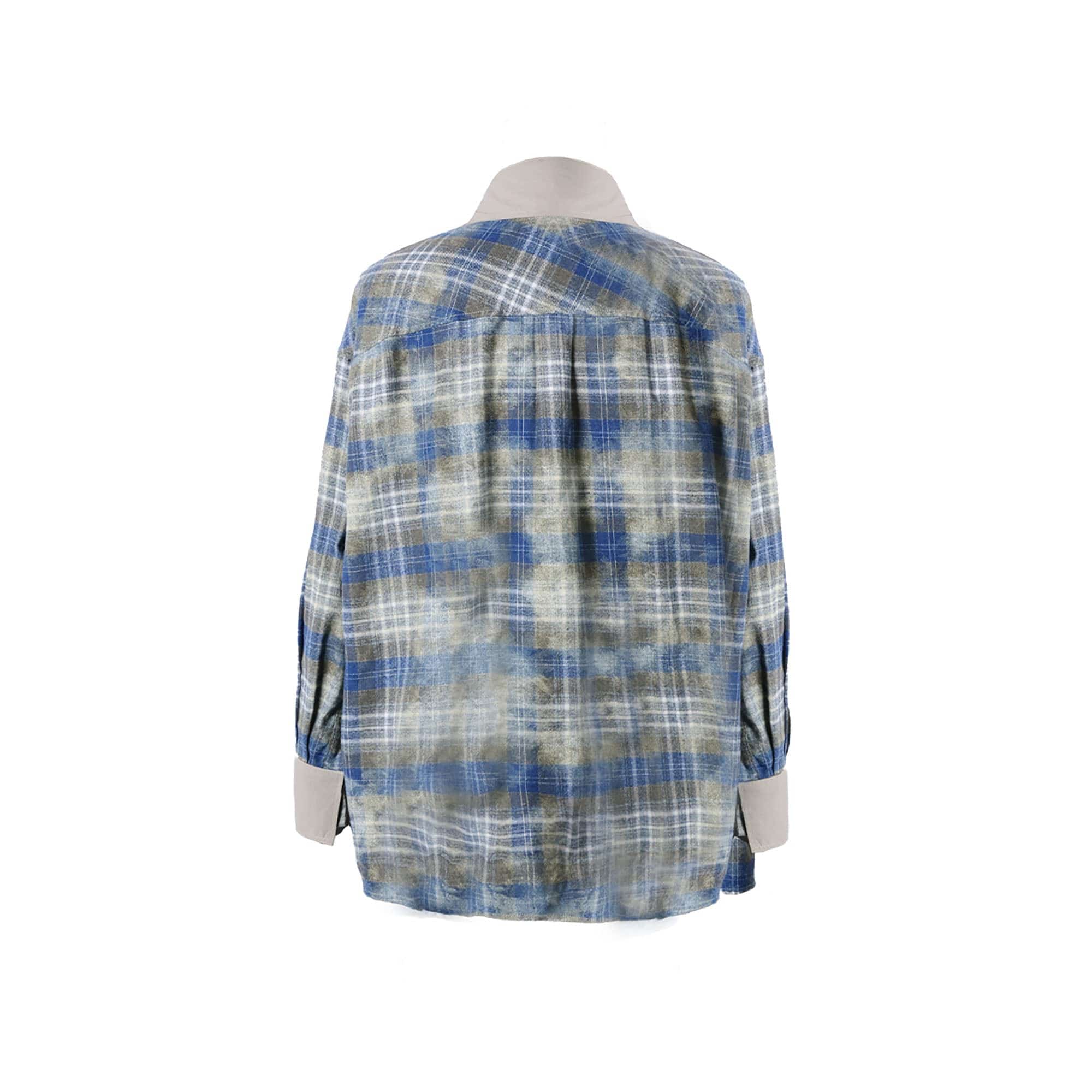 RELABEL Washed Plaid Tie-Dye Contrast-Collar Shirt, premium urban and streetwear designers apparel on PROJECTISR.com, RELABEL