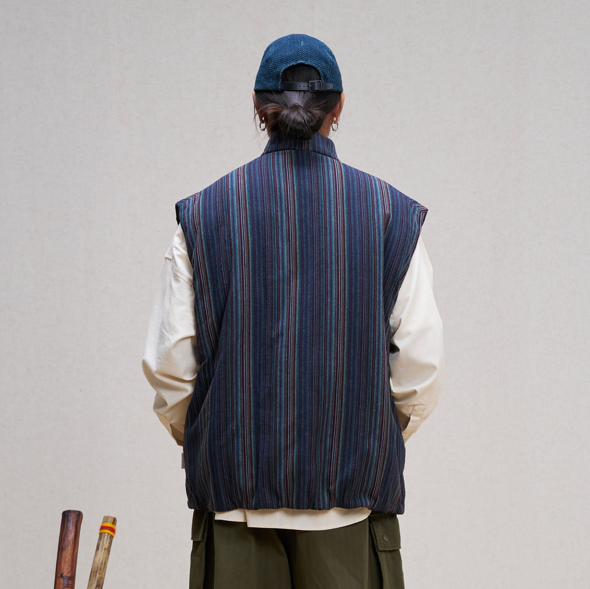 UNLIMITED MOTE Stripe Stand-Collar Padded Vest