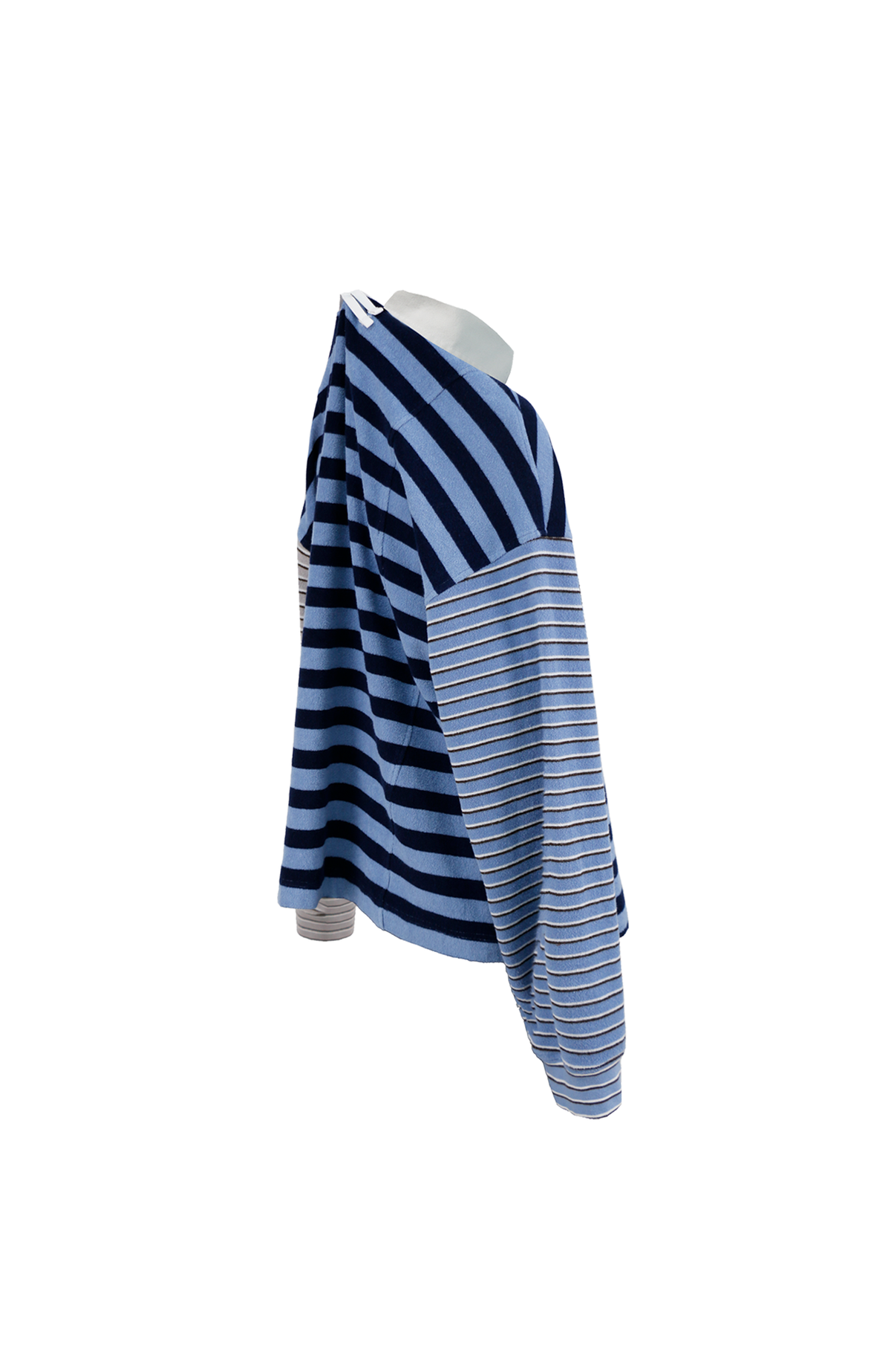 RELABEL Asymmetrical Striped Spliced Polo Long-Sleeve Tee