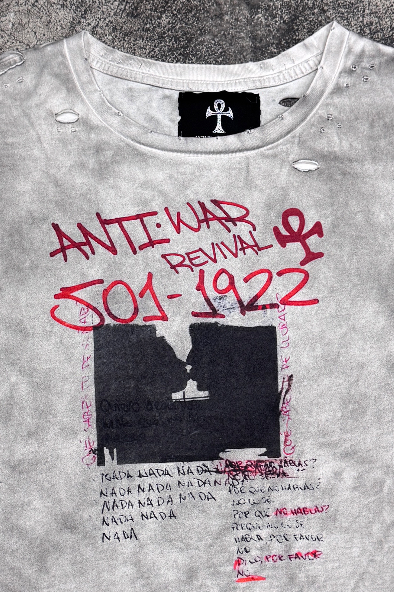 ANTI WAR REVIVAL Distressed Graffiti Washed T-Shirt