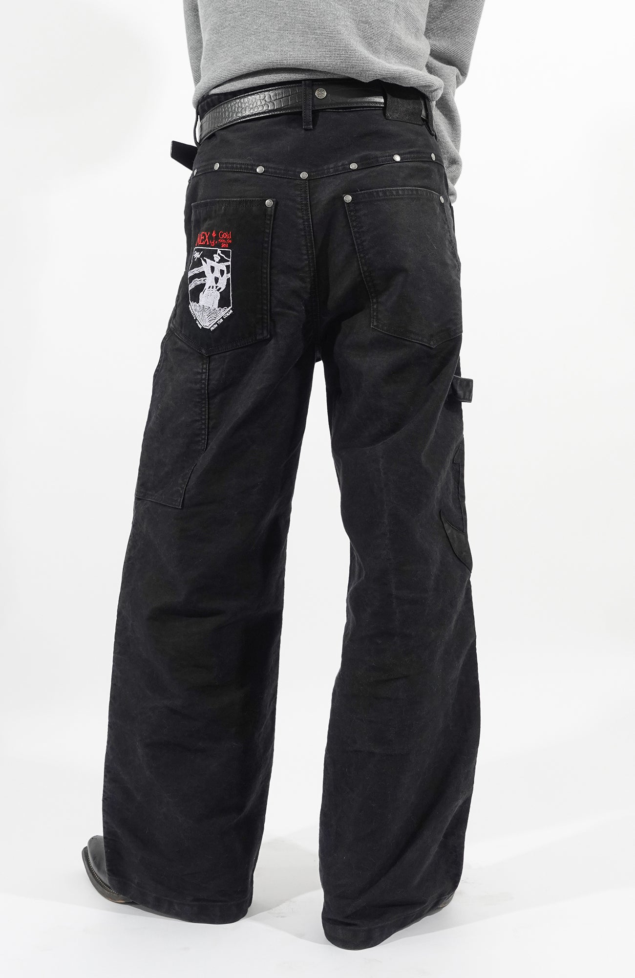 IN EXISTENCE Leather Splice Double-Knee Carpenter Pants, premium urban and streetwear designers apparel on PROJECTISR.com, IN EXISTENCE