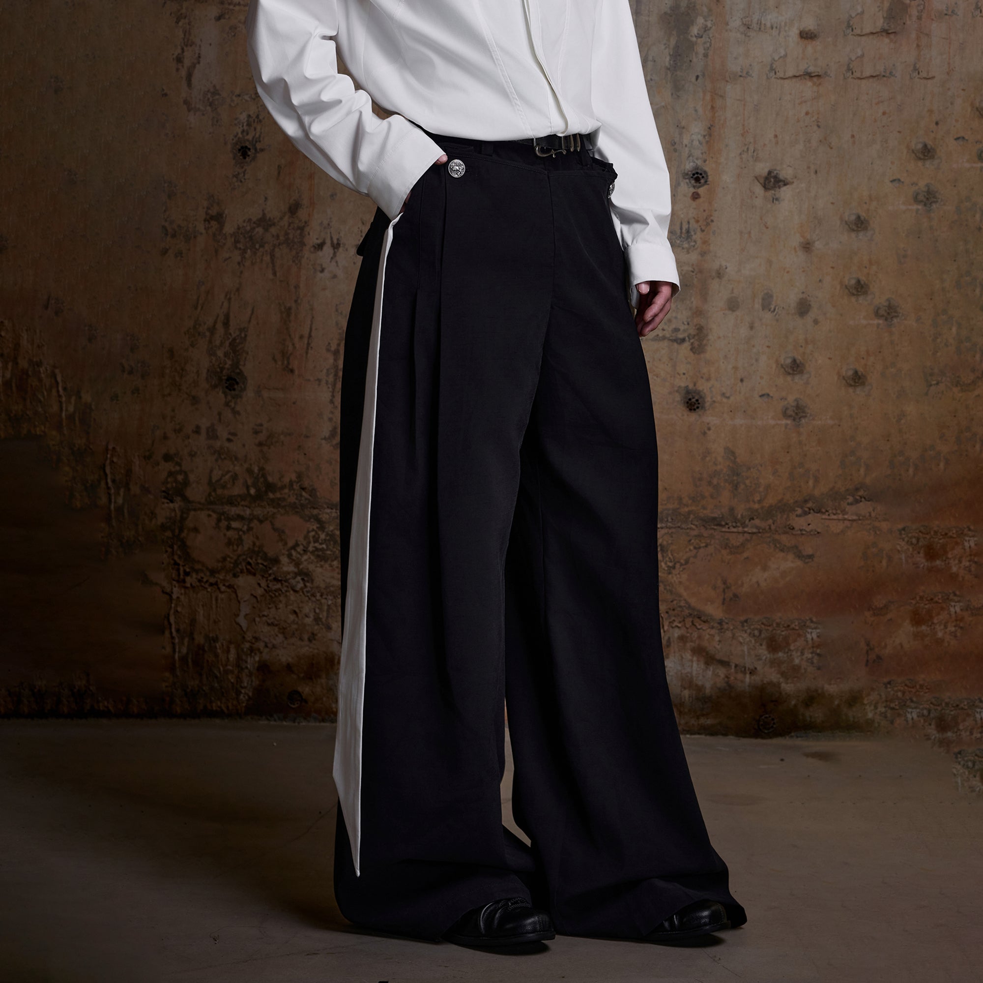 2000RSK Crinkled Detachable Ribbon Wide-Leg Trousers