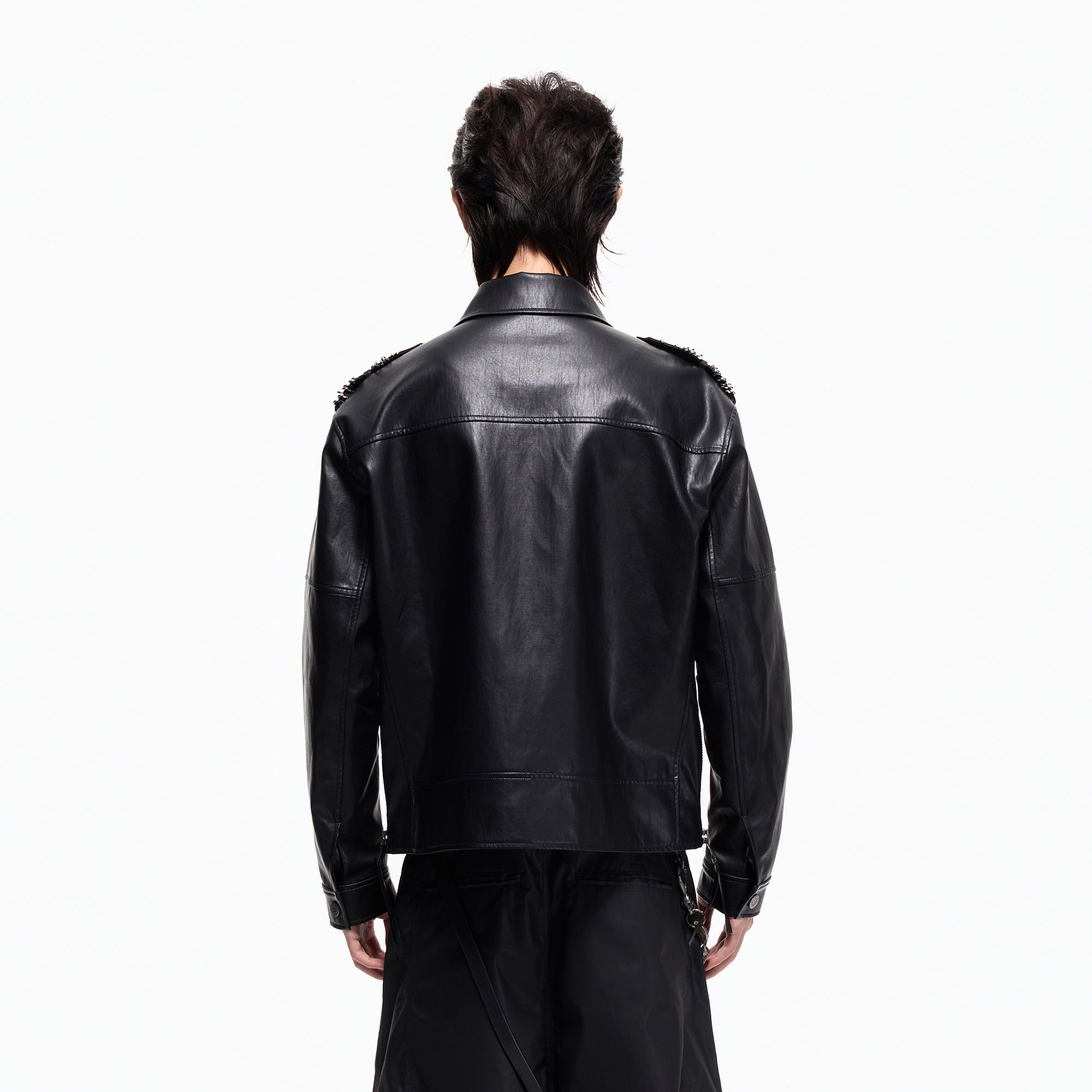 2000RSK Pin-Shoulder Faux Leather Biker Jacket