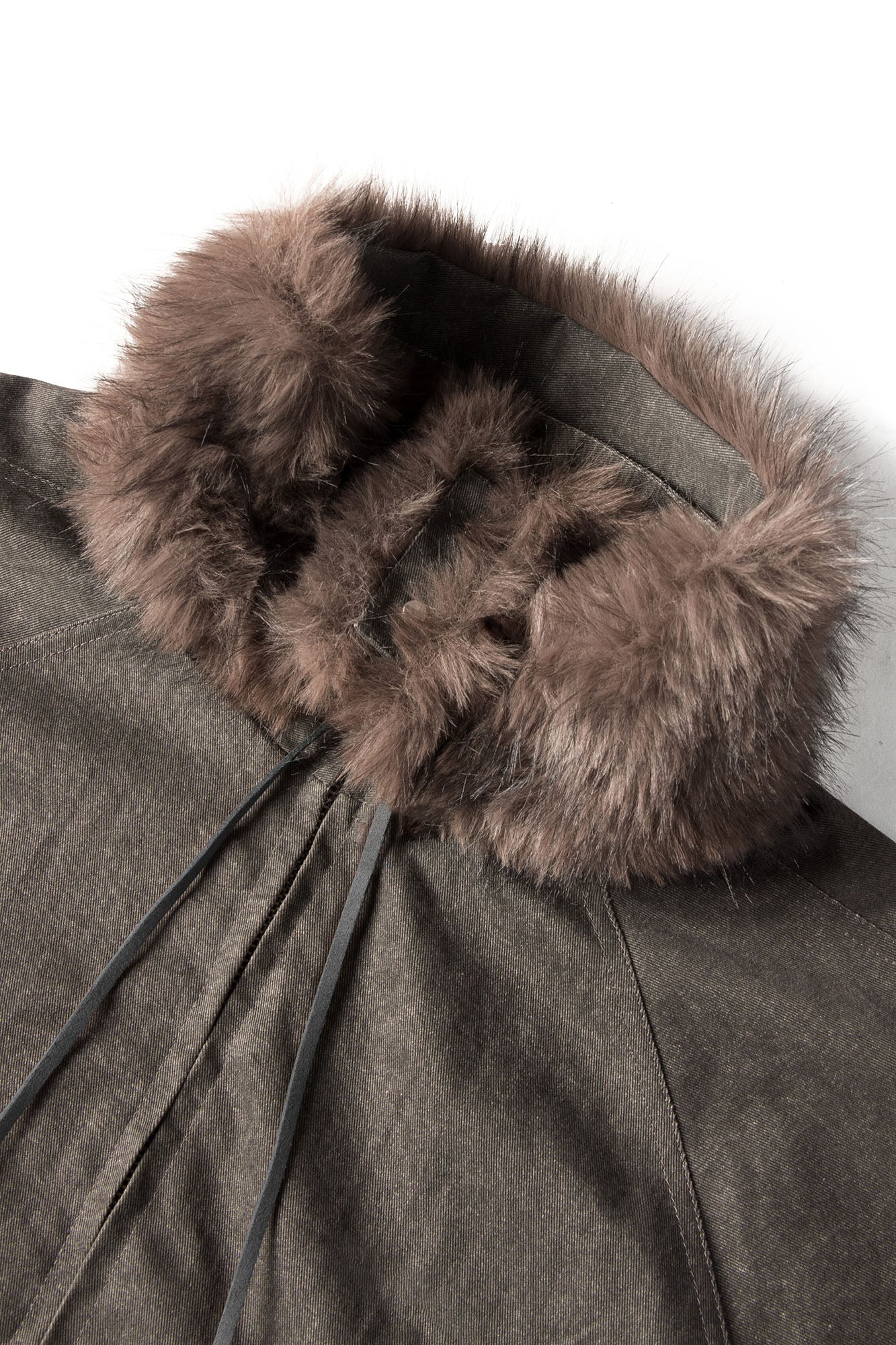 RELABEL Detachable Faux Fur Collar Drawstring Jacket Gray
