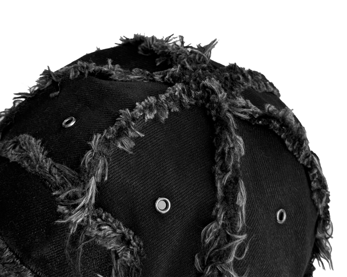 CINDER VEIN Washed Frayed Rivet Patch Curved-Brim Denim Cap
