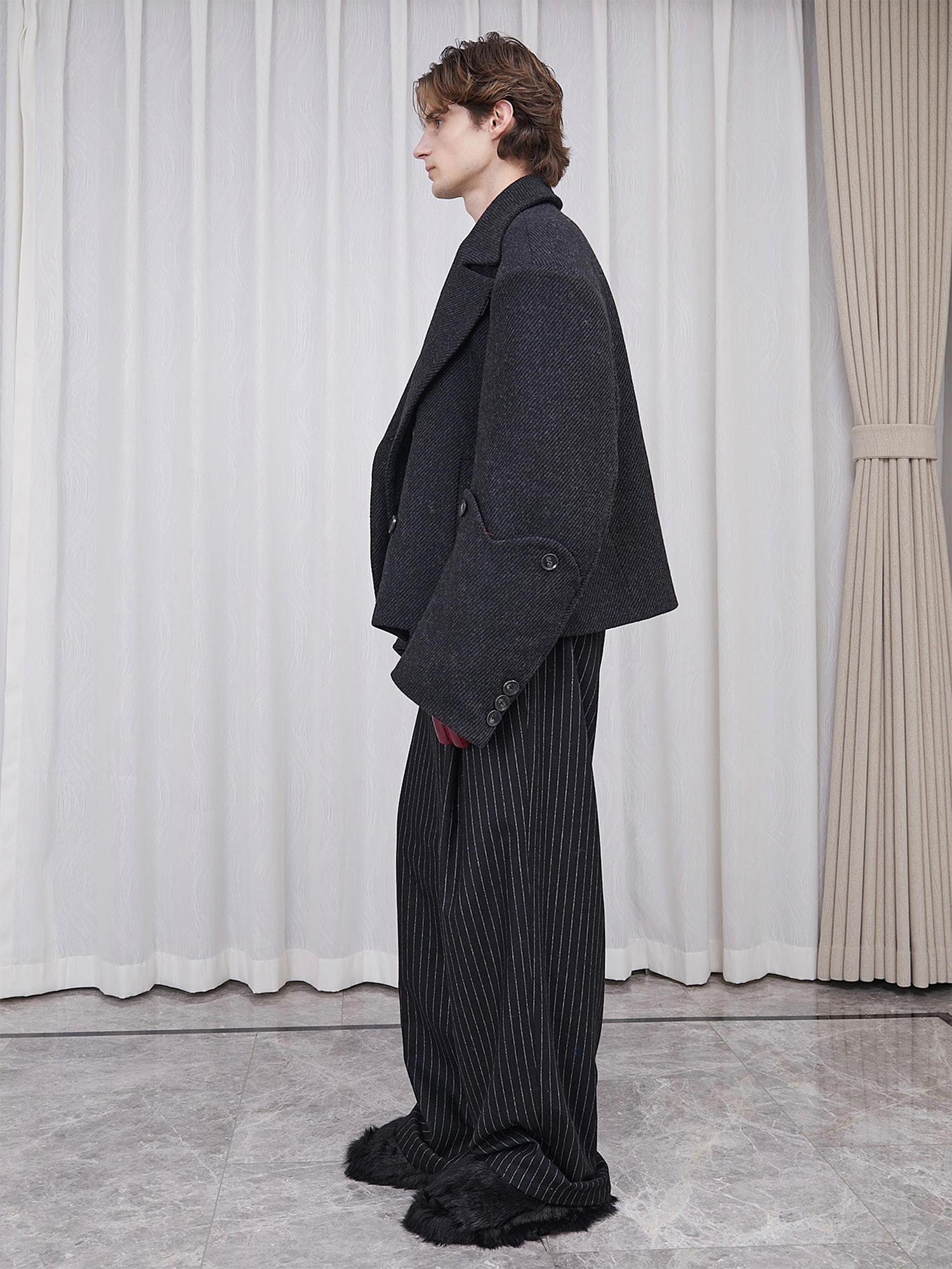 ASSEEN Double-Breast Wool-Blend Oversized Coat