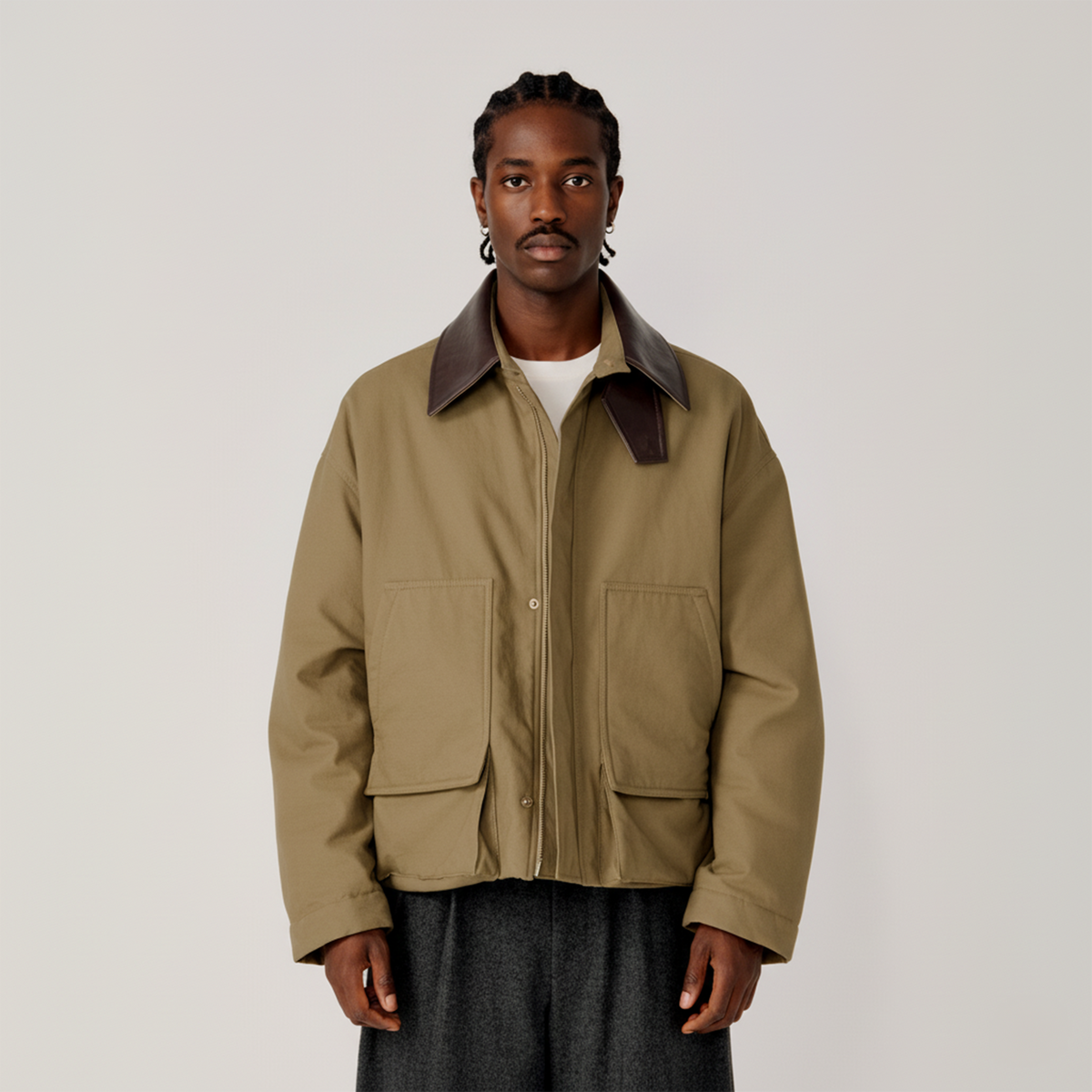 OPICLOTH Faux Leather Collar Windproof Jacket