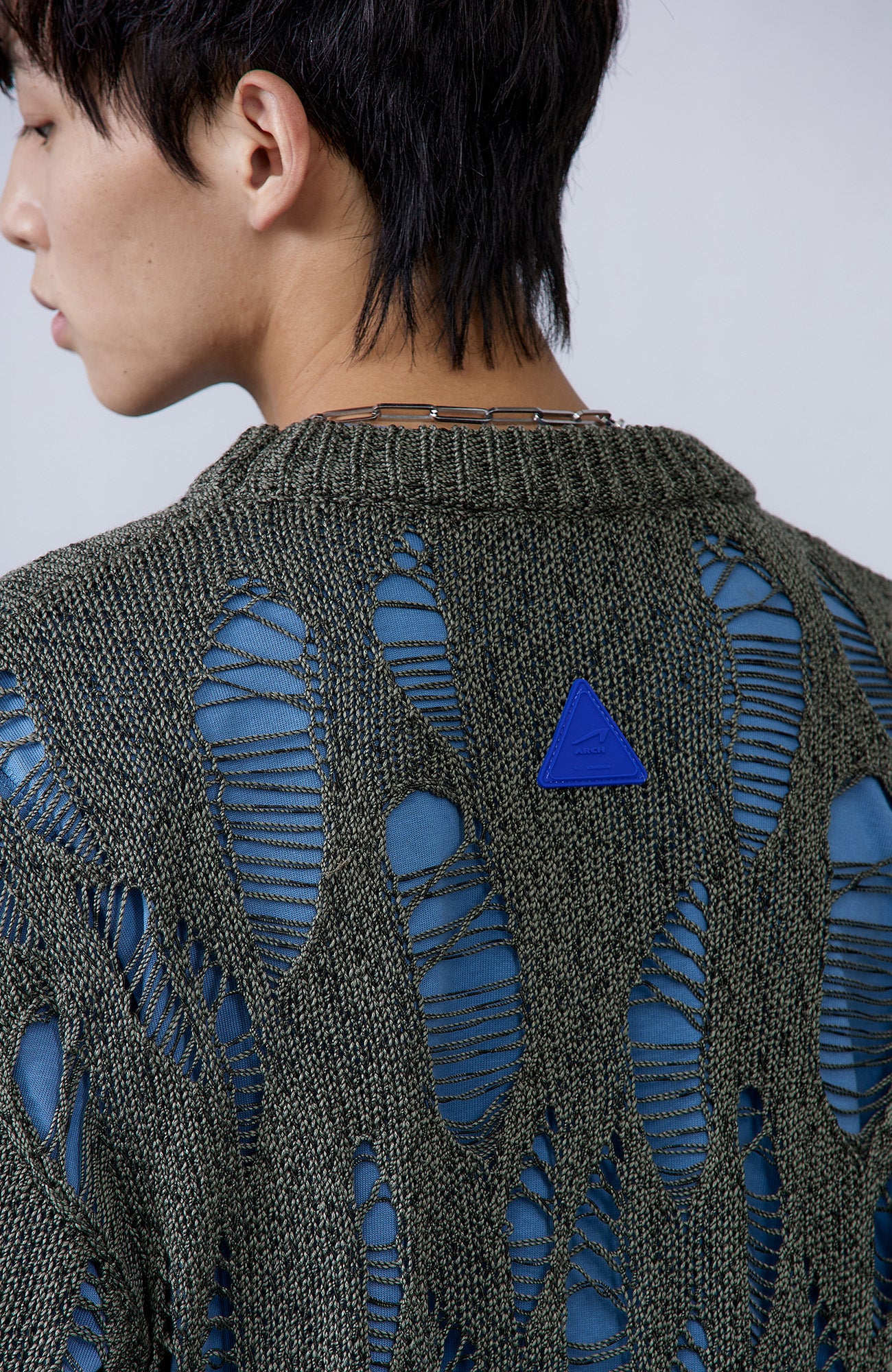 ROARINGWILD A ARCH Distressed Hollowed-Knit Sweater