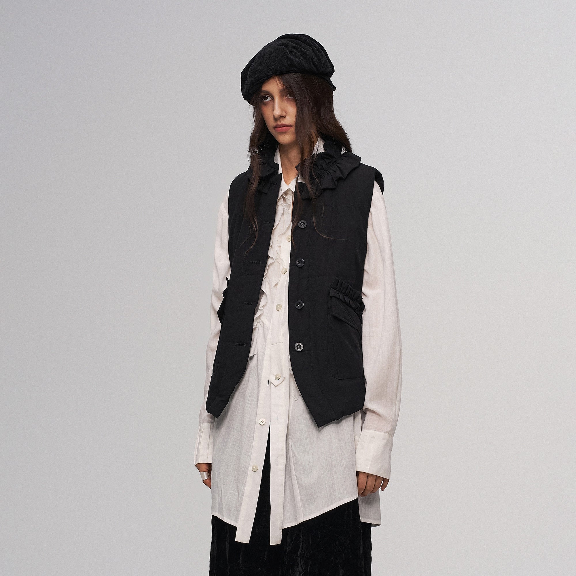 ILNya Nieternite Nifutur Sheer Ruffle Front Long Shirt