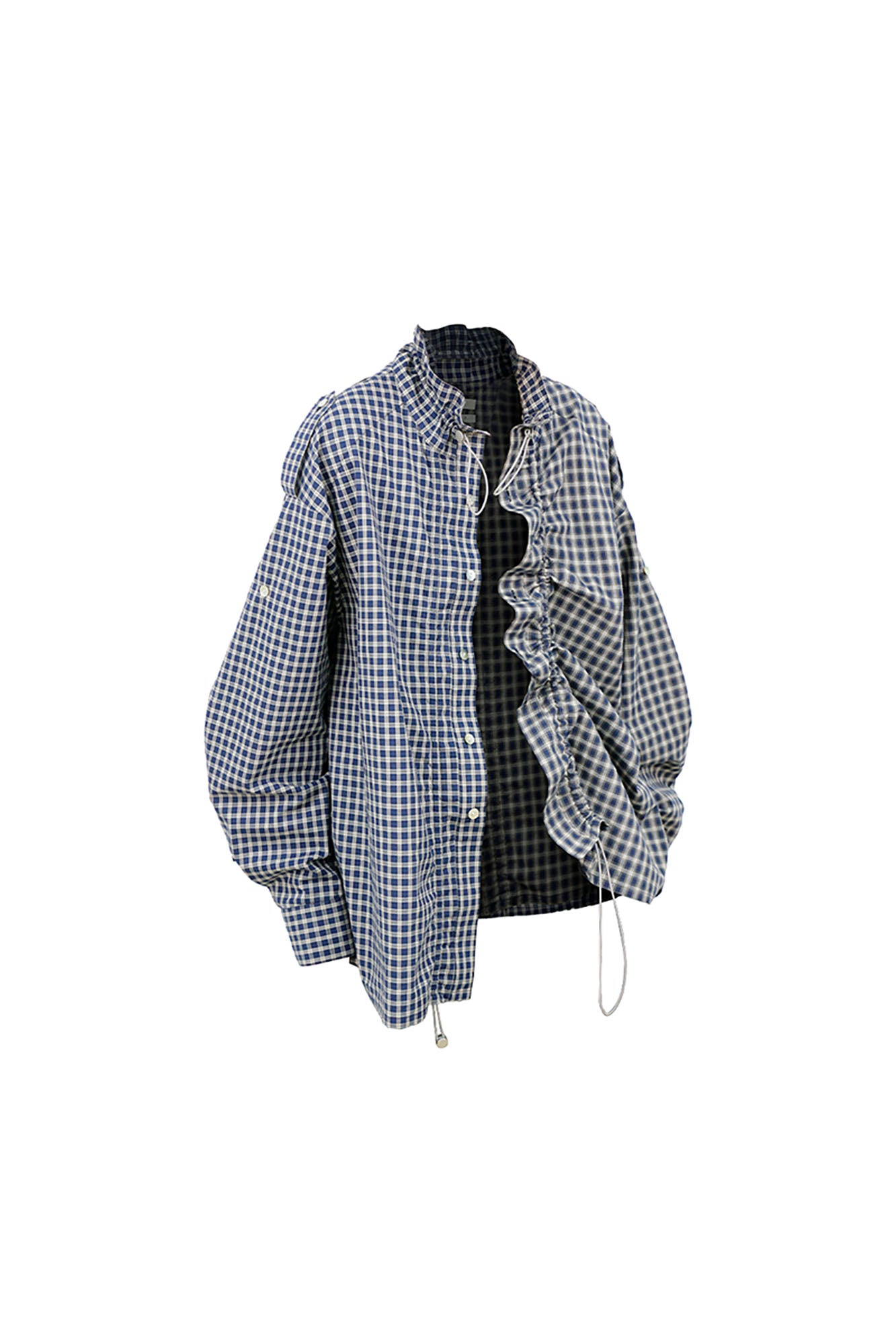 RELABEL Ruched Contrast Gingham Drawstring Shirt, premium urban and streetwear designers apparel on PROJECTISR.com, RELABEL