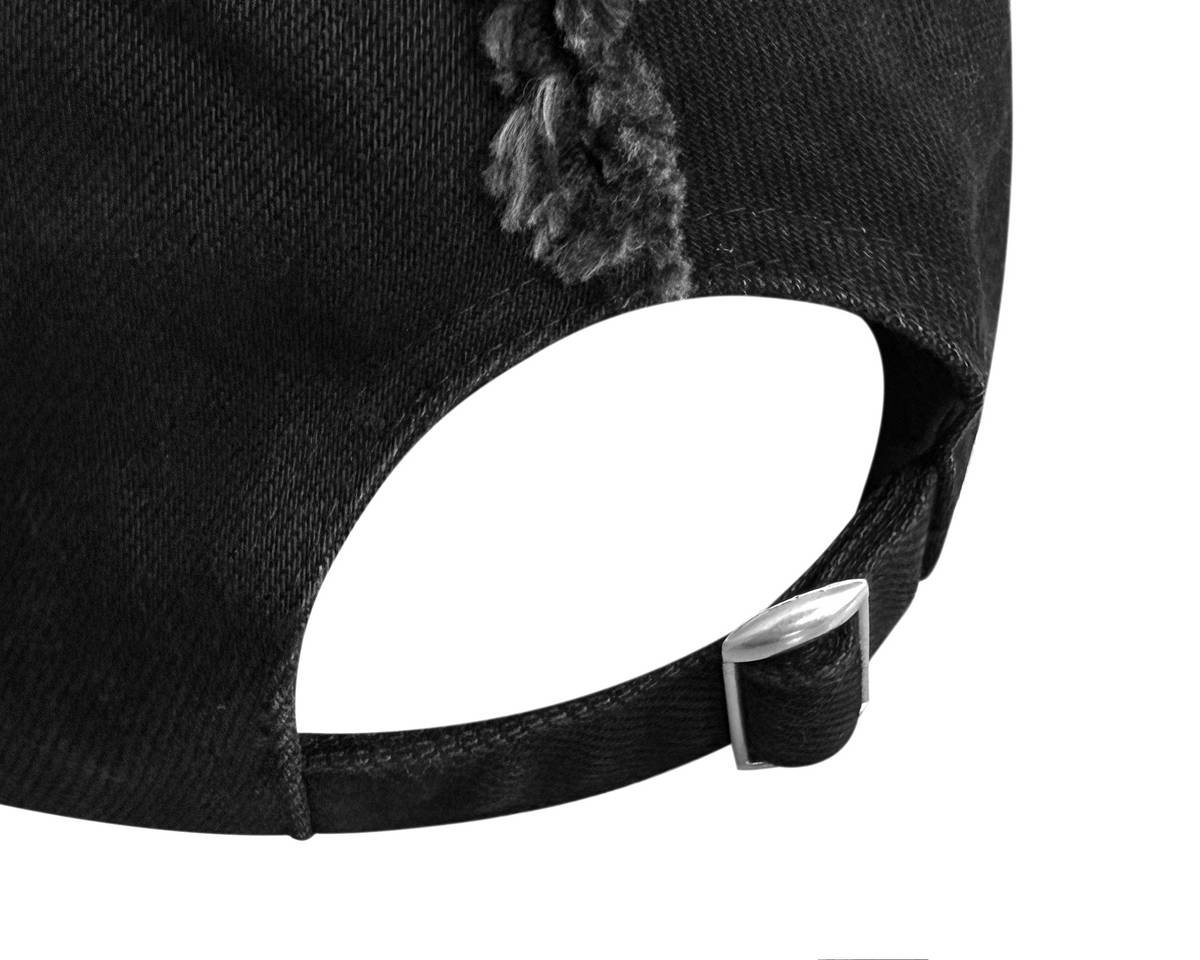 CINDER VEIN Washed Frayed Rivet Patch Curved-Brim Denim Cap
