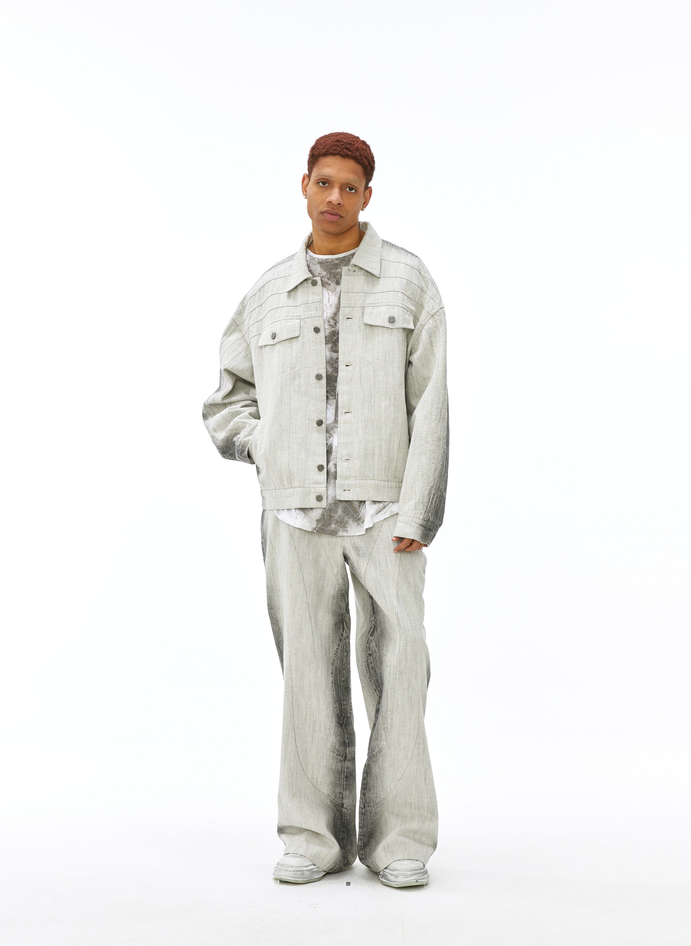 VANN VALRENCE Curved Panel Gradient Washed Flared Jeans