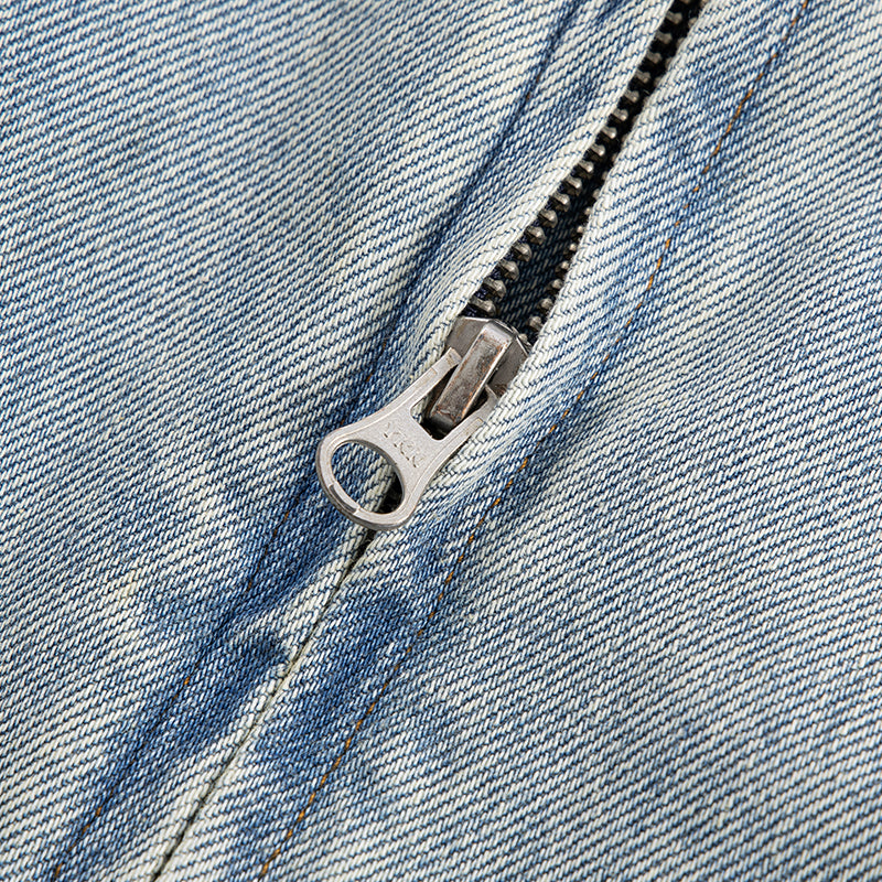 F2CE Washed Racing Patch Denim Hooded Puffer