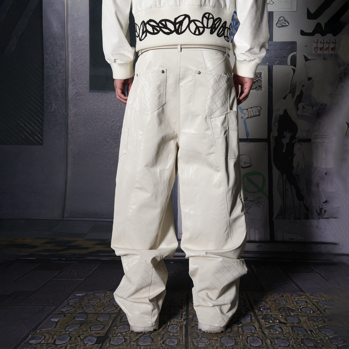 VINKID Crinkled Faux Leather Wide-Leg Pants, premium urban and streetwear designers apparel on PROJECTISR.com, VINKID