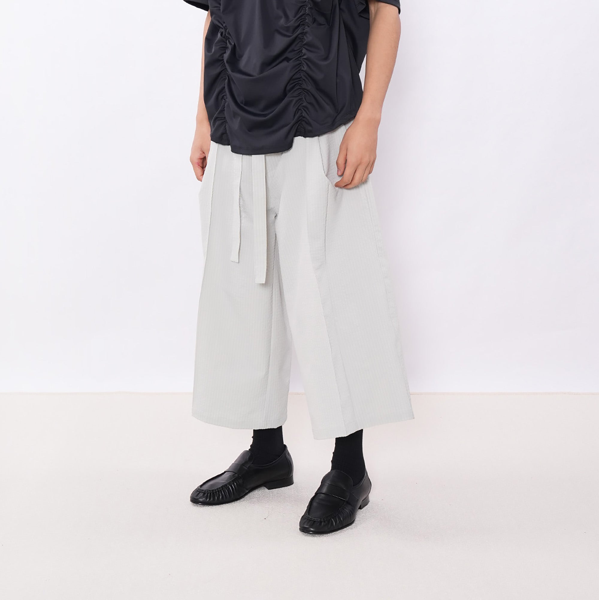 7440 37 1 Bubble-Texture Pleated Cropped Pants, premium urban and streetwear designers apparel on PROJECTISR.com, 7440 37 1