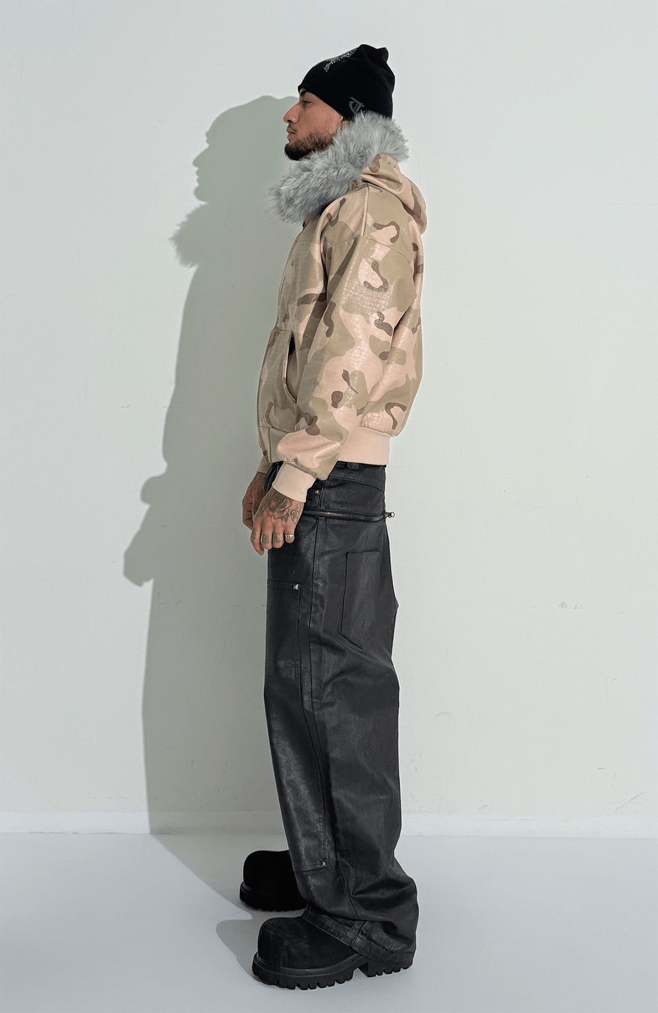 TECNINEGROUP Waxed Double-Knee Diamond Pockets Jeans