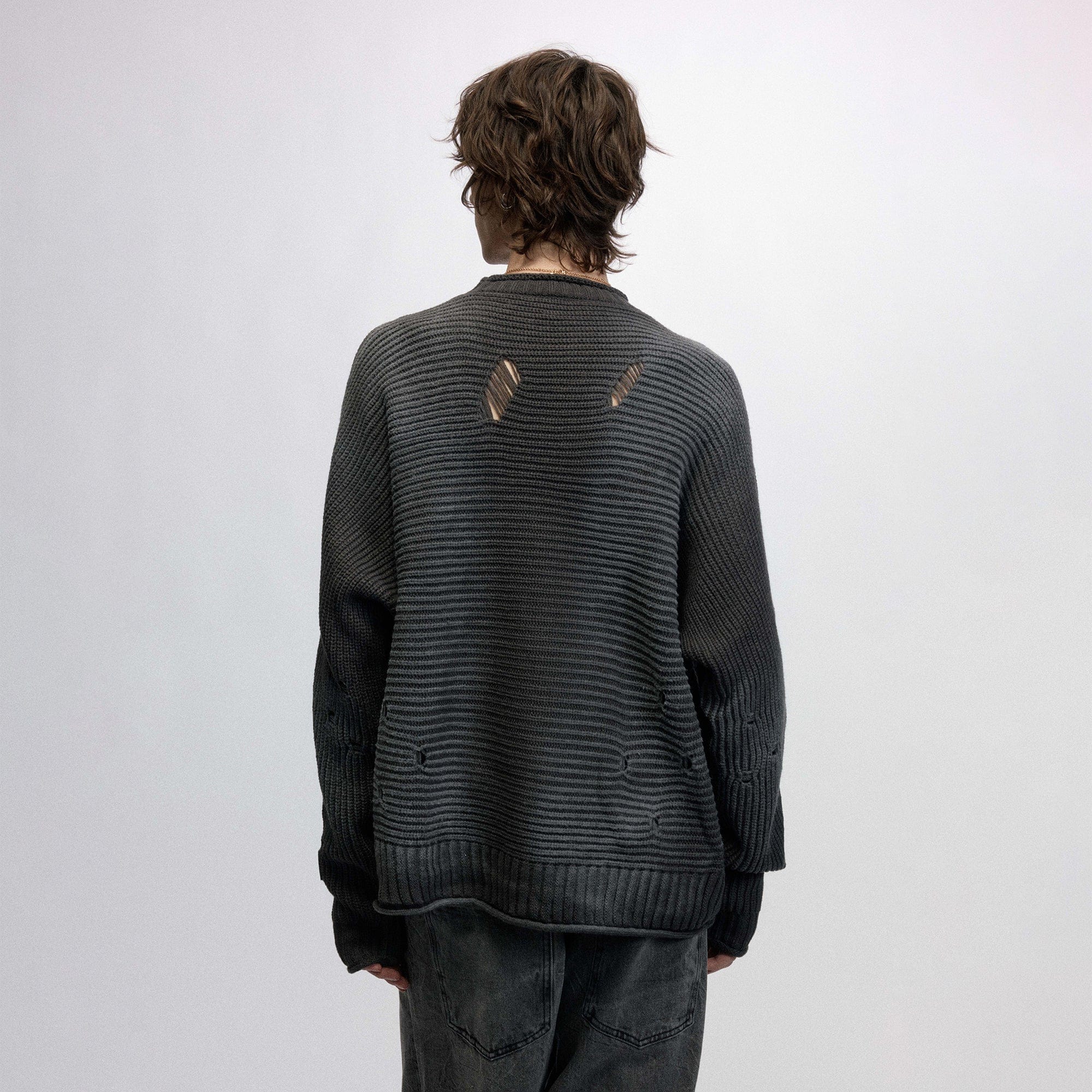 OVDY Faded Ripped Raw Edge Sweater