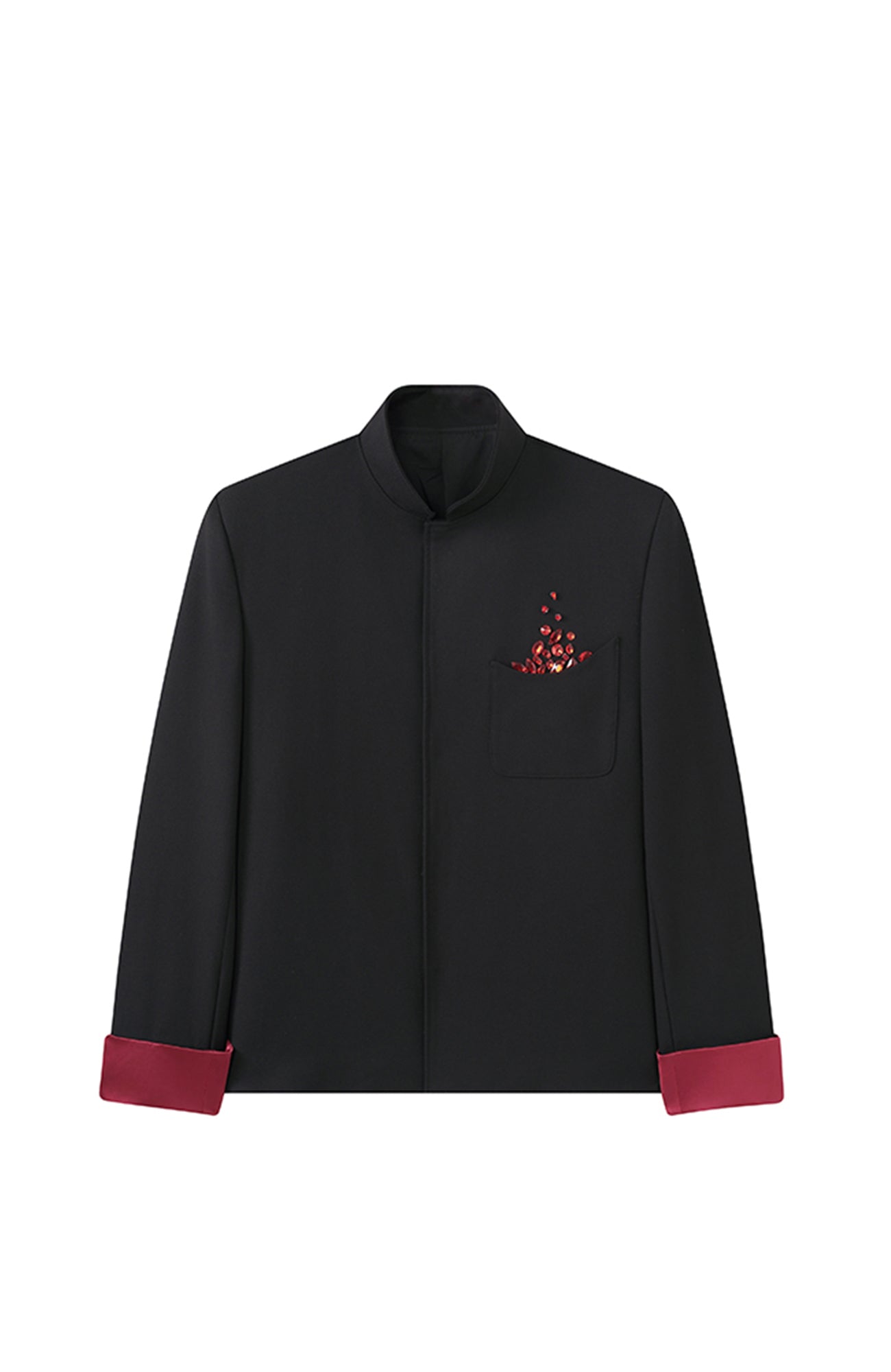 JIECHI Diamond Embellished Contrast Cuffs Mandarin Blazer