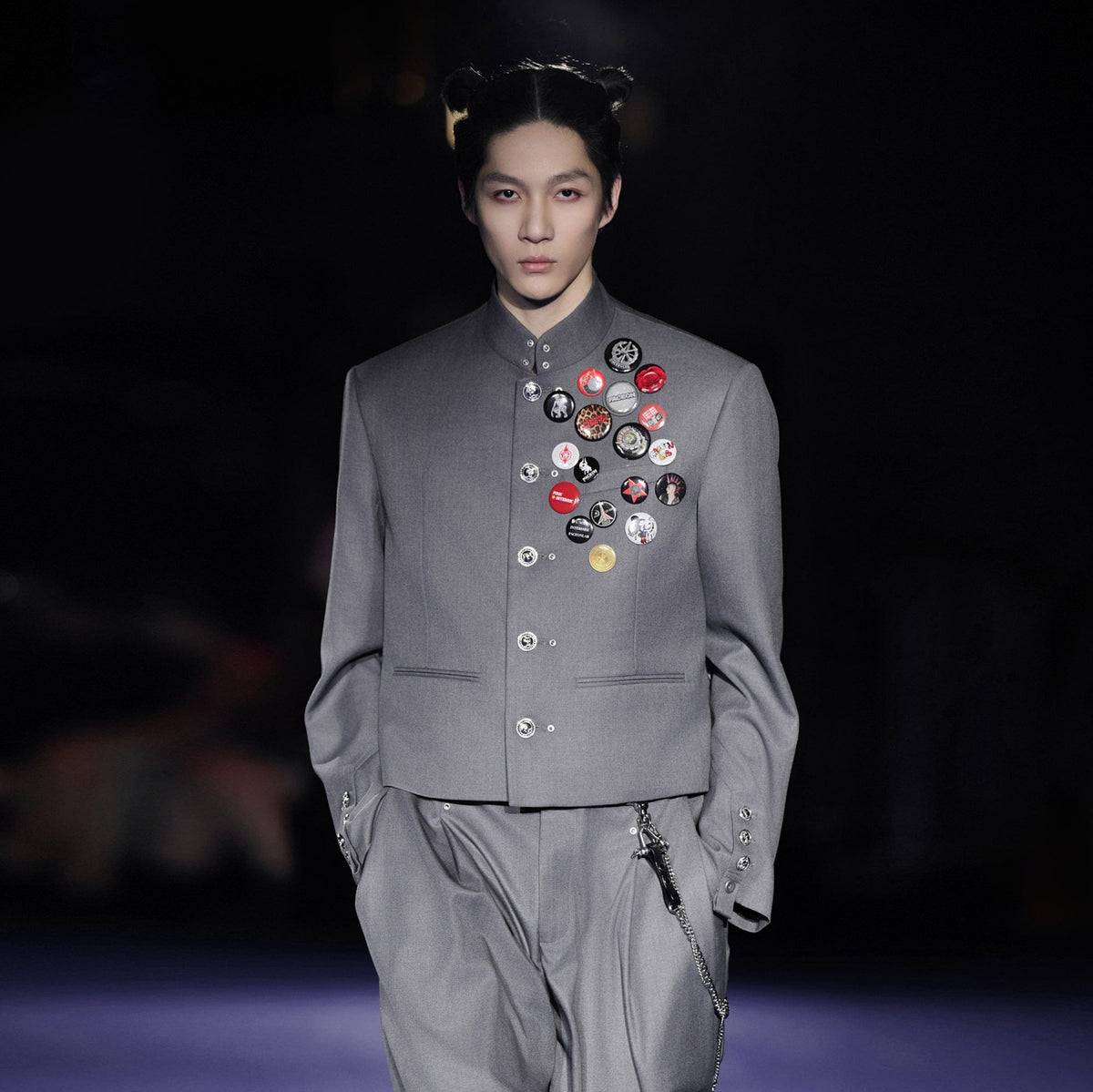 FACEONLAB Wool-Blended Cropped Uniform Blazer Gray