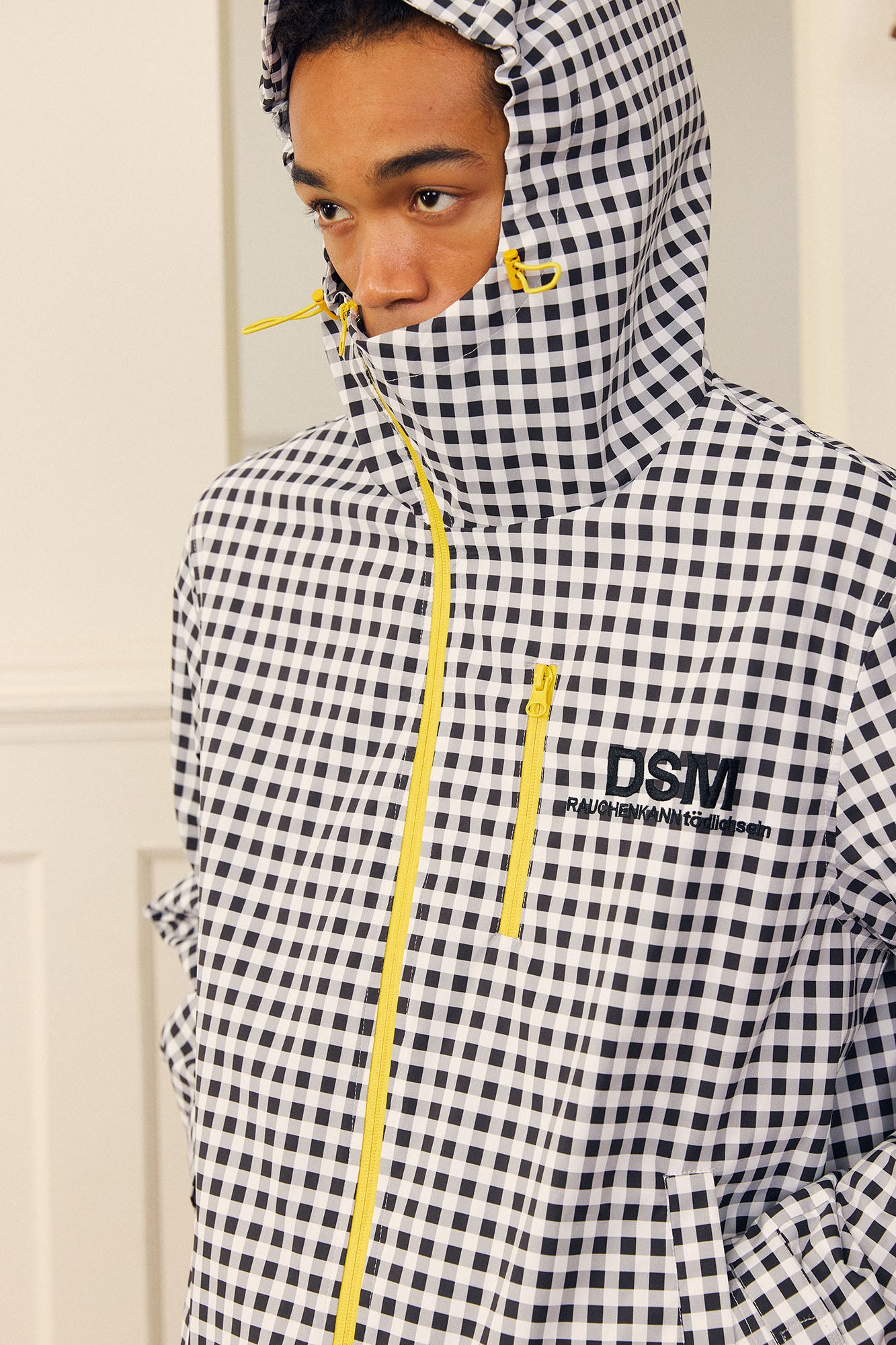 DONSMOKE Diagonal-Zip Check Teflon Windbreaker, premium urban and streetwear designers apparel on PROJECTISR.com, DONSMOKE