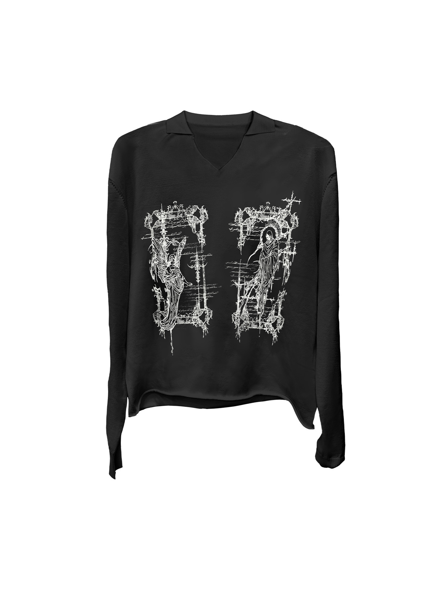 WANNA LAB Rune Graphic Long-Sleeve Polo Tee