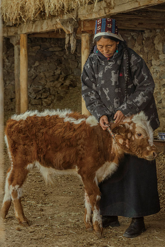 NERHI Tribal Totem Fleece Denim Jacket