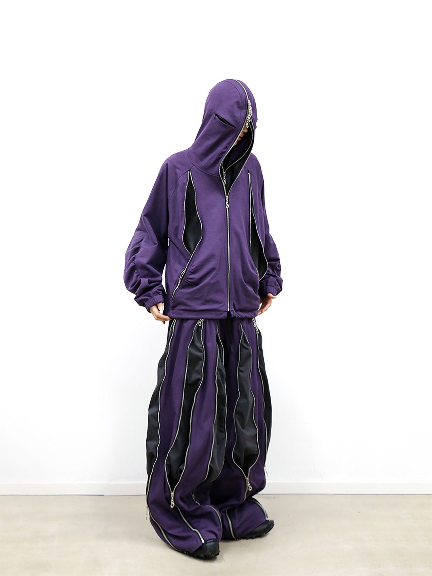 RELABEL Layered Multi-Zip Drawstring Sweatpants Purple