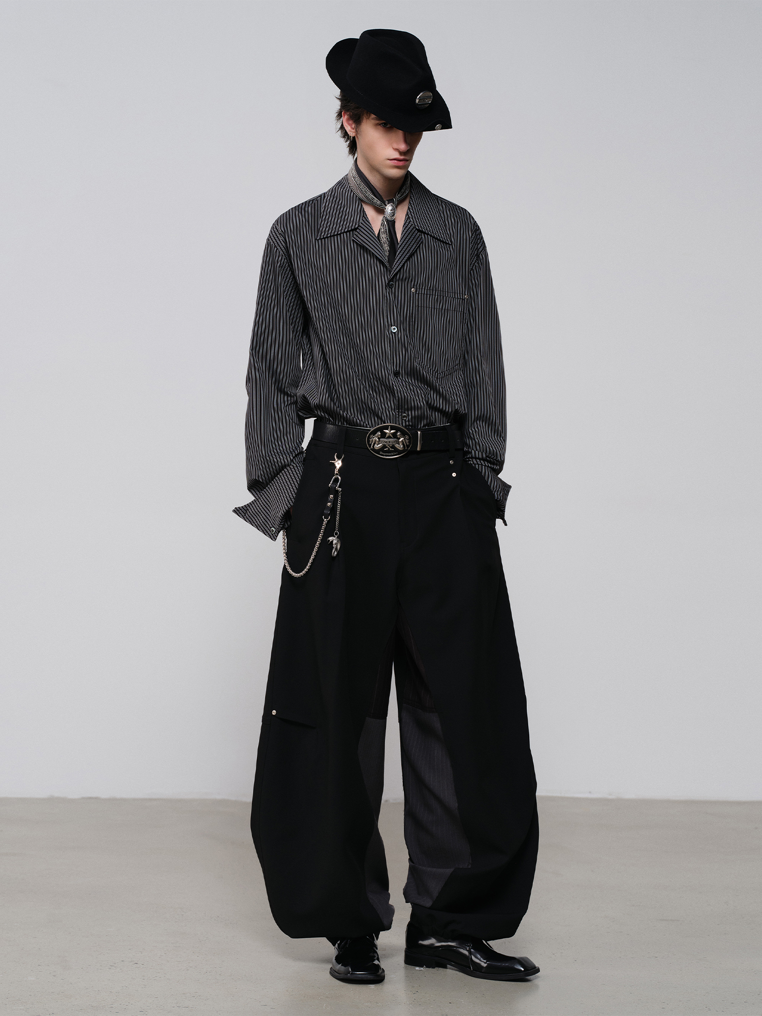 FACEONLAB Striped Cuban Collar Long-Sleeve Shirt