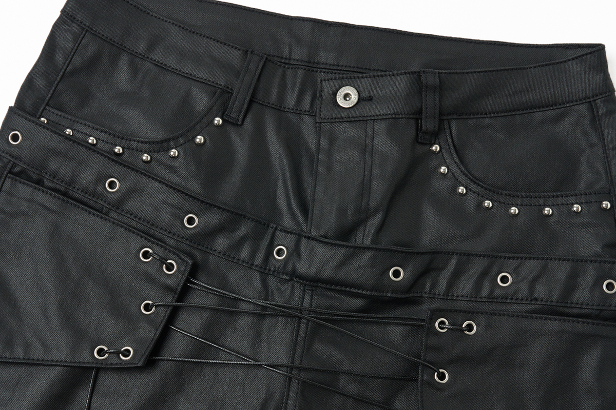 SAXGENWON Double Waist Strap Washed Slim Straight Jeans