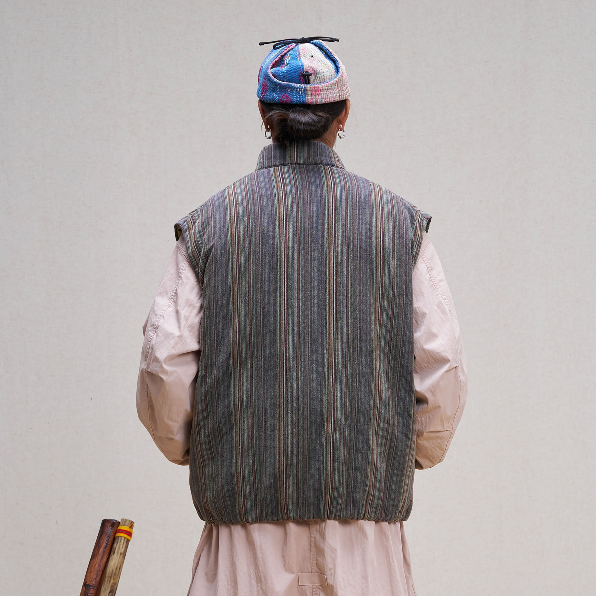 UNLIMITED MOTE Stripe Stand-Collar Padded Vest