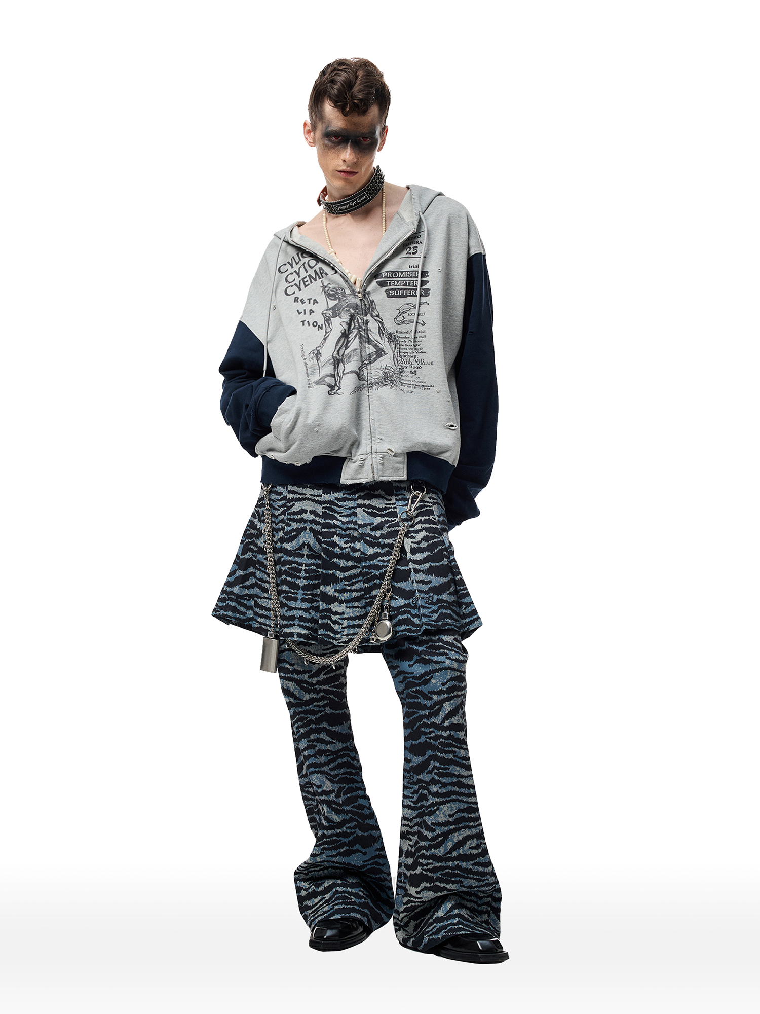 CYCYCY Punk Tiger-Stripe Detachable Pleated Flared Pants