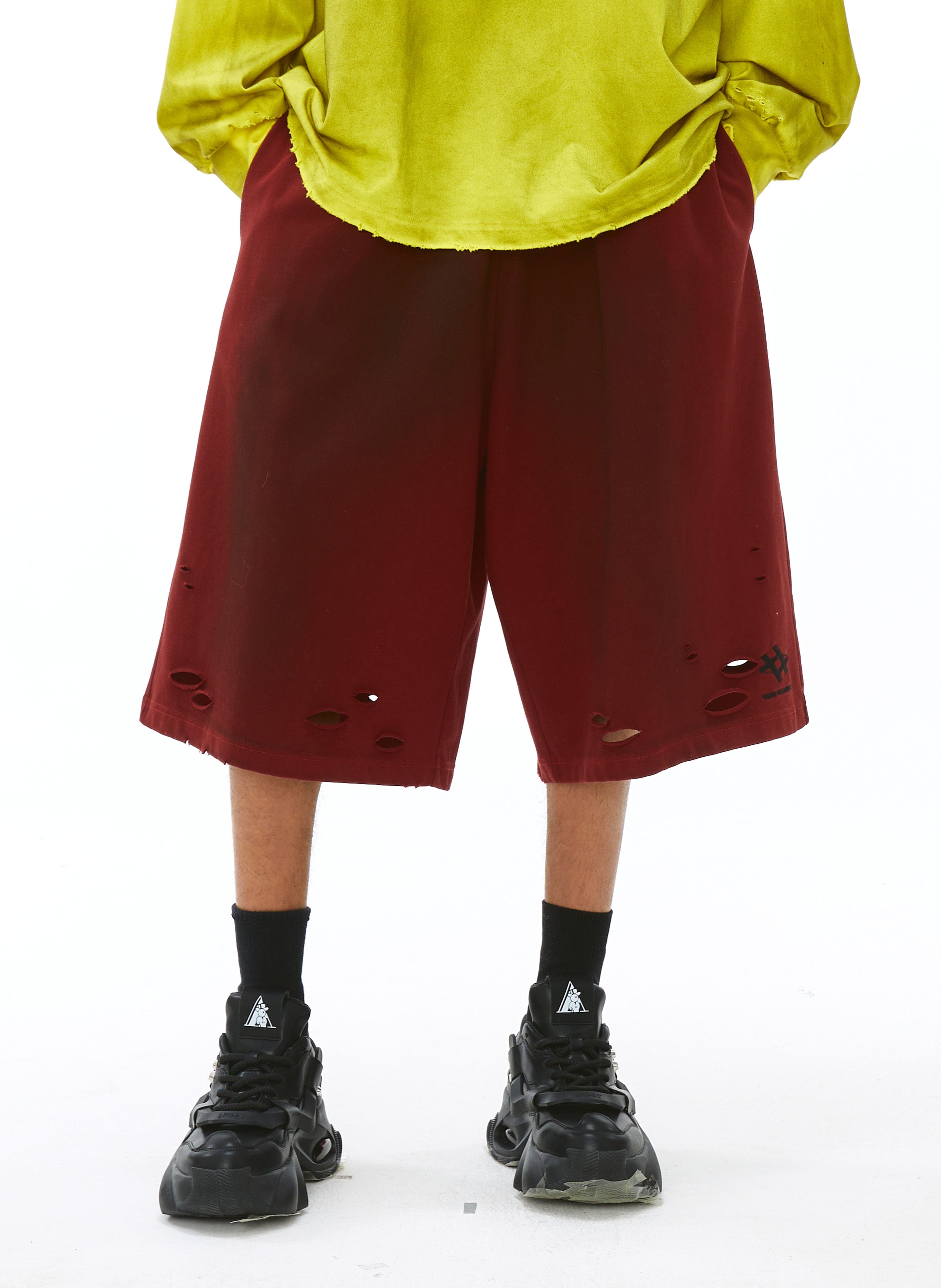 VANN VALRENCE Washed Gradient Distressed Oversized Shorts