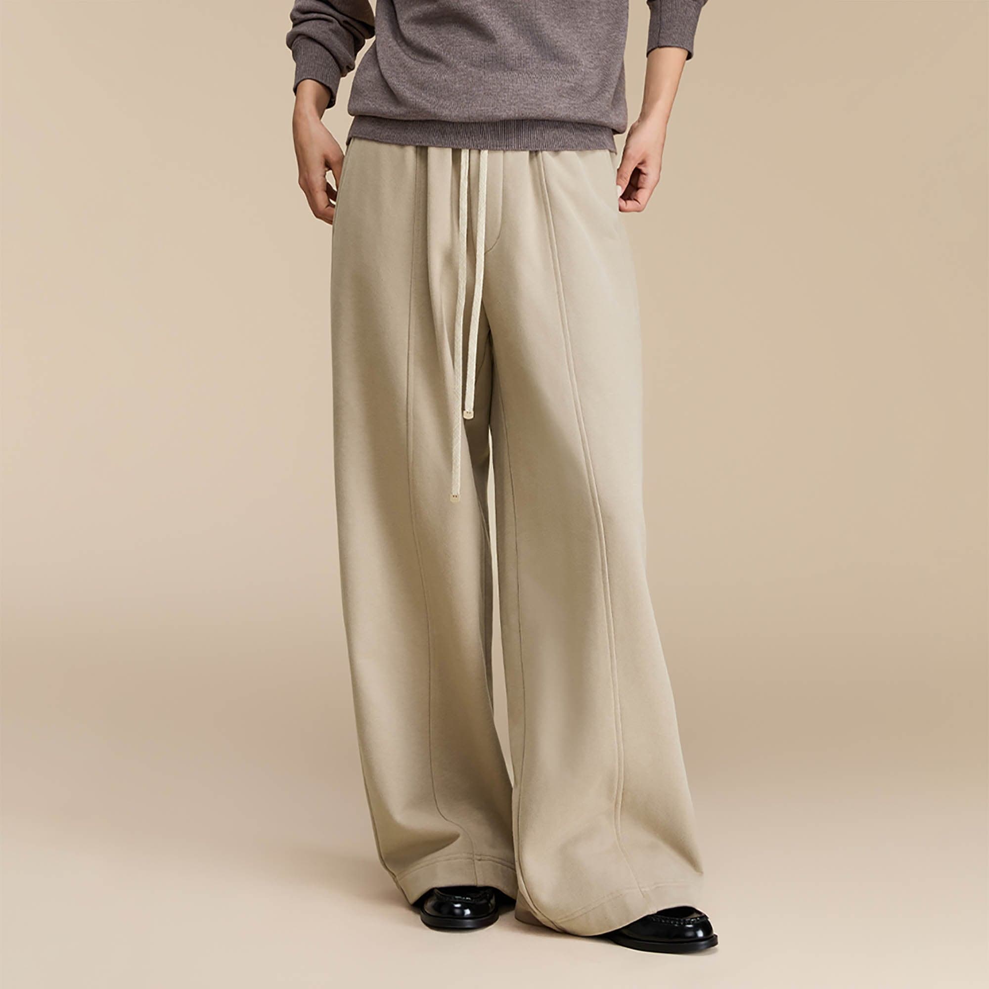 OPICLOTH Essential Fleece-Lined Spliced Wide-Leg Pants