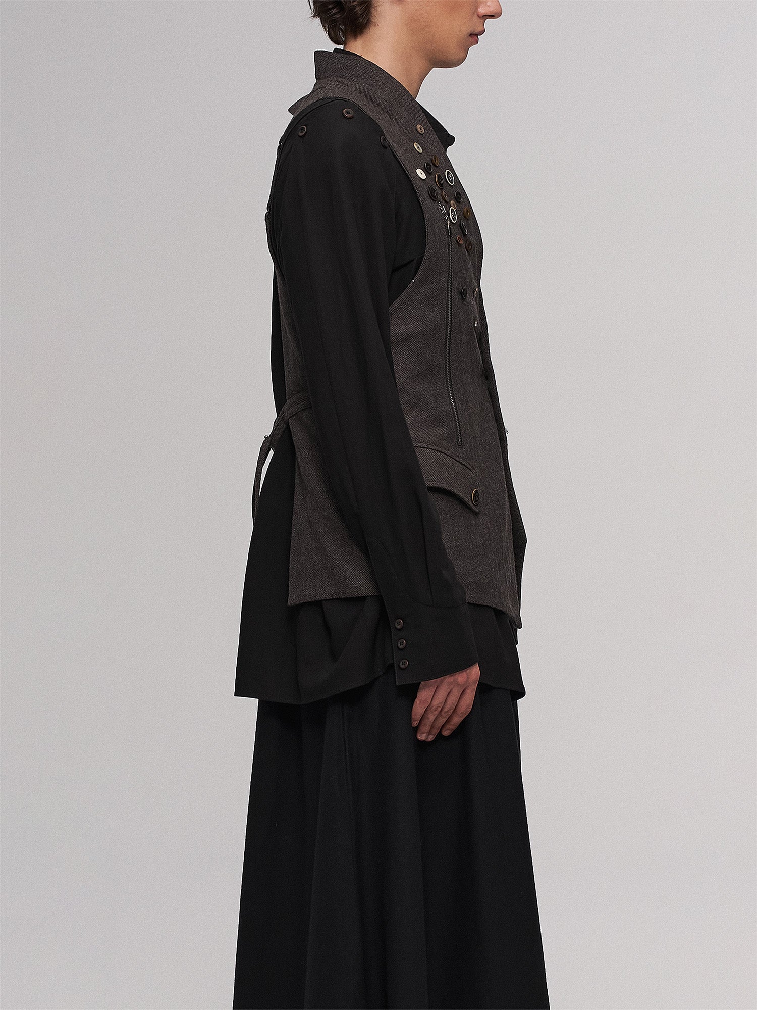 ILNya Nieternite Nifutur Retro Button Embellished Back-Harness Vest, premium urban and streetwear designers apparel on PROJECTISR.com, ILNya Nieternite Nifutur