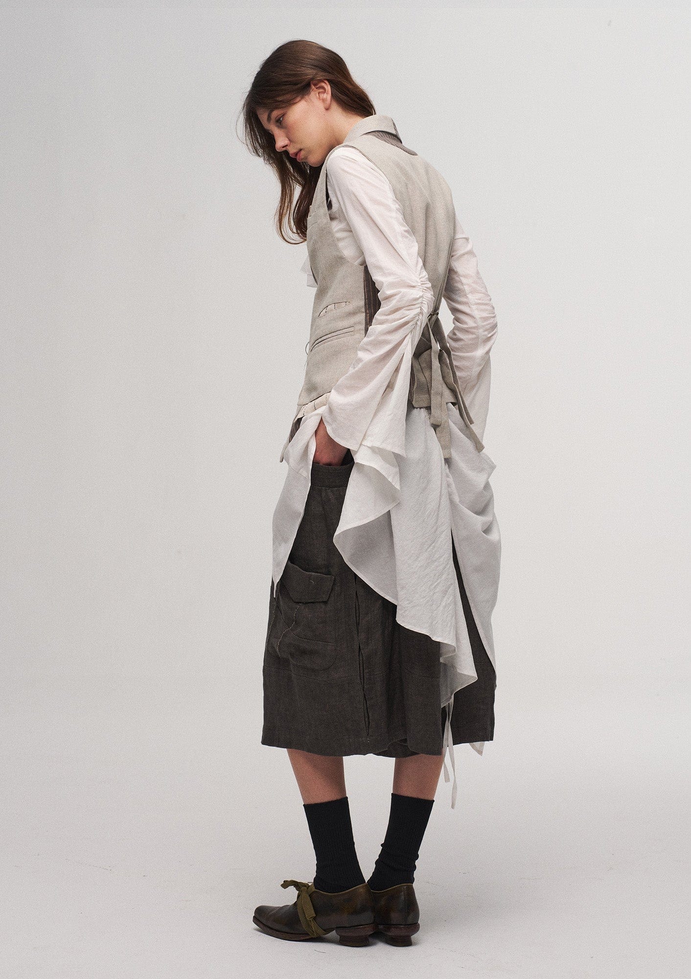 ILNya Nieternite Nifutur Siren Striped Panel Cotton-Linen Vest, premium urban and streetwear designers apparel on PROJECTISR.com, ILNya Nieternite Nifutur