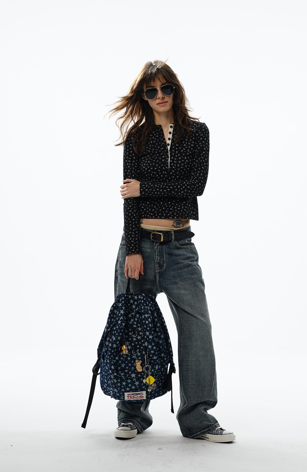 TRECLUB Multi-Eyelet Star Graphic Campus Backpack