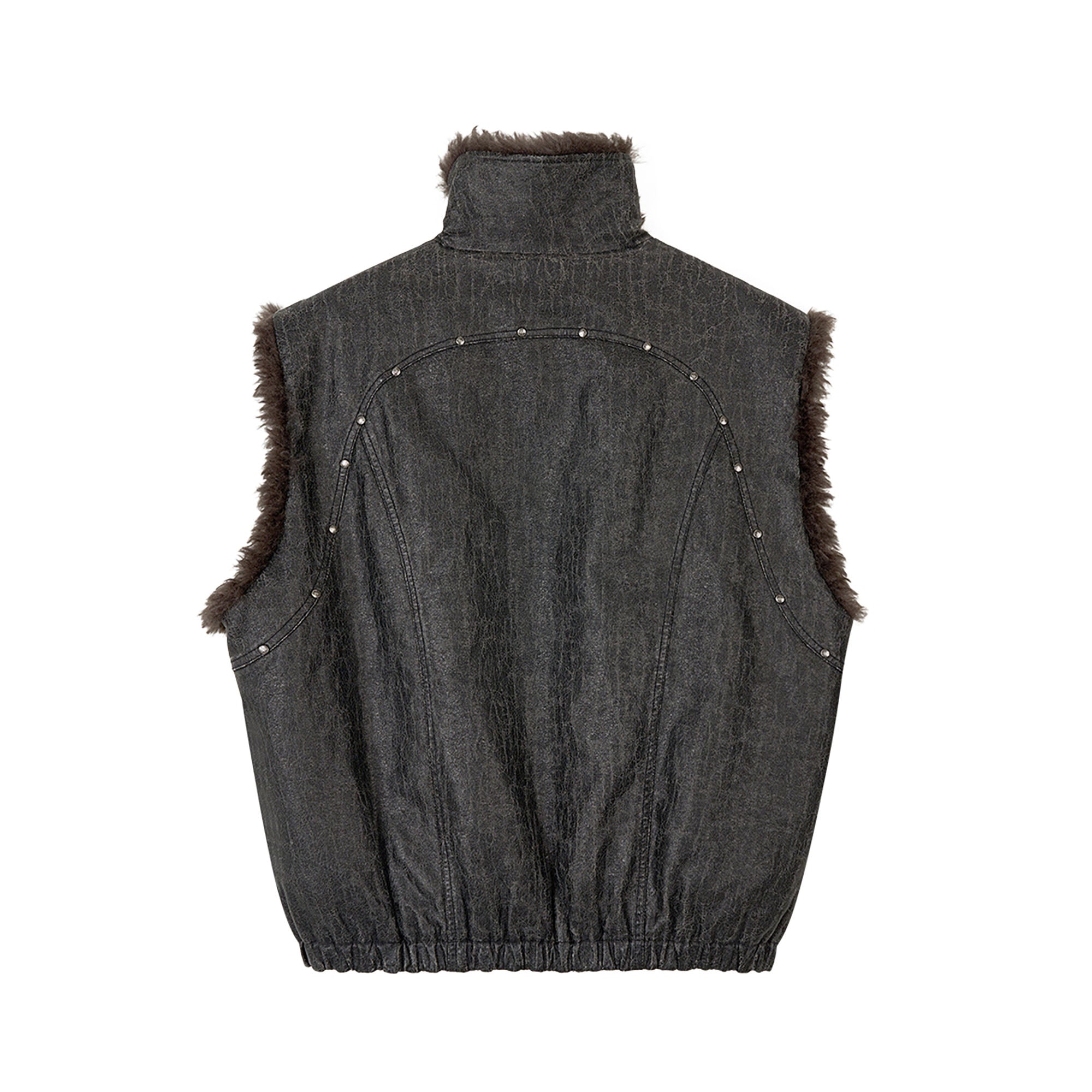 SAVAGEGROWTHWORLD Washed Faux Fur Lining Studded Vest