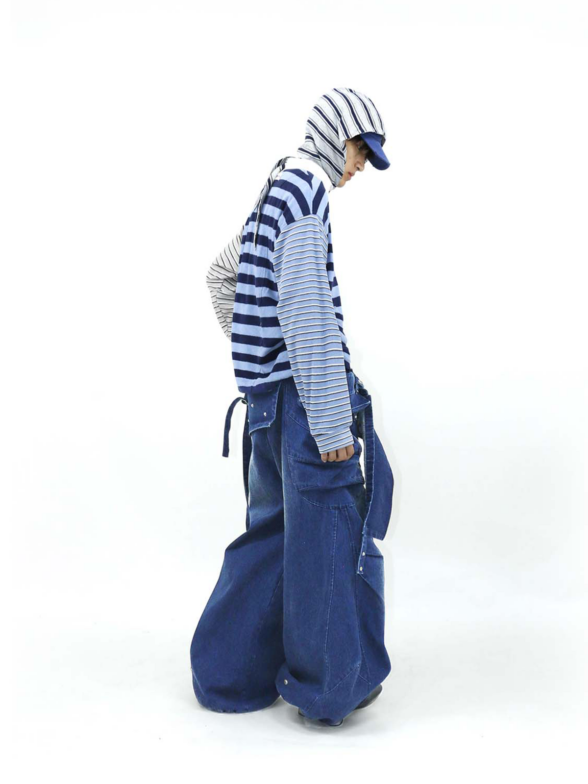 RELABEL Washed Detachable Suspender Cargo Jeans