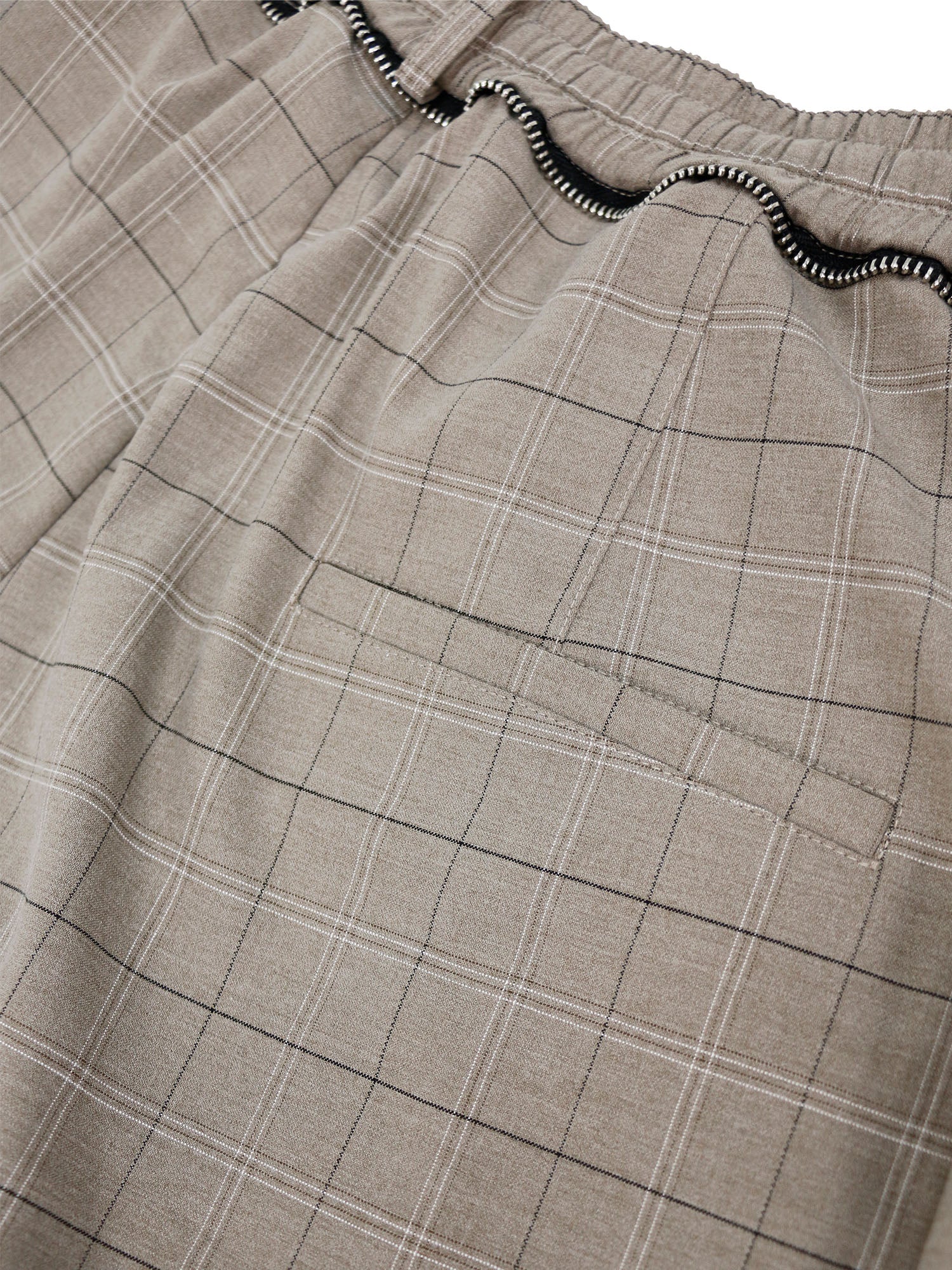 RELABEL Pleated Plaid Wide-Leg Drawstring Trousers Beige