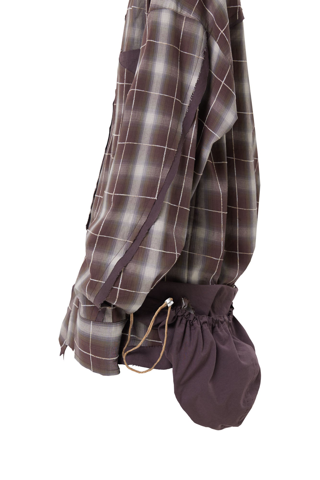 RELABEL Detachable Hood Plaid Frayed Oversized Shirt