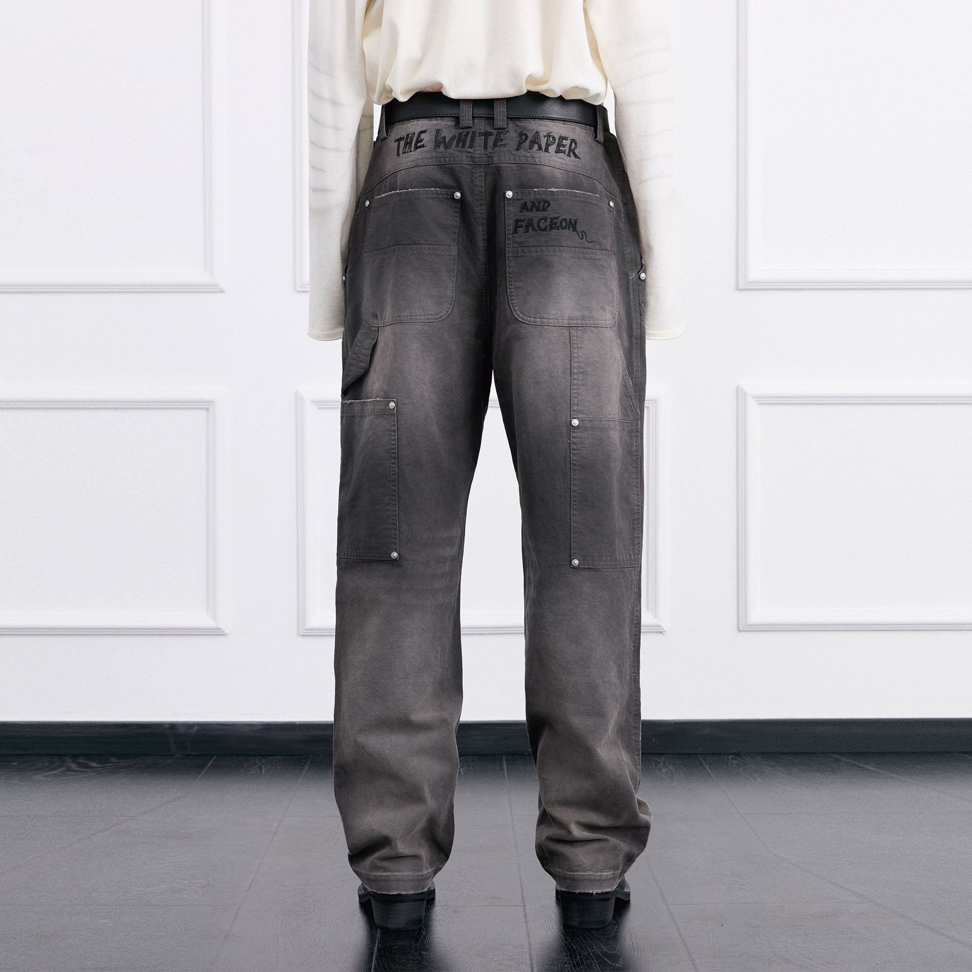 FACEONLAB Distressed Washed Double-Knee Pants