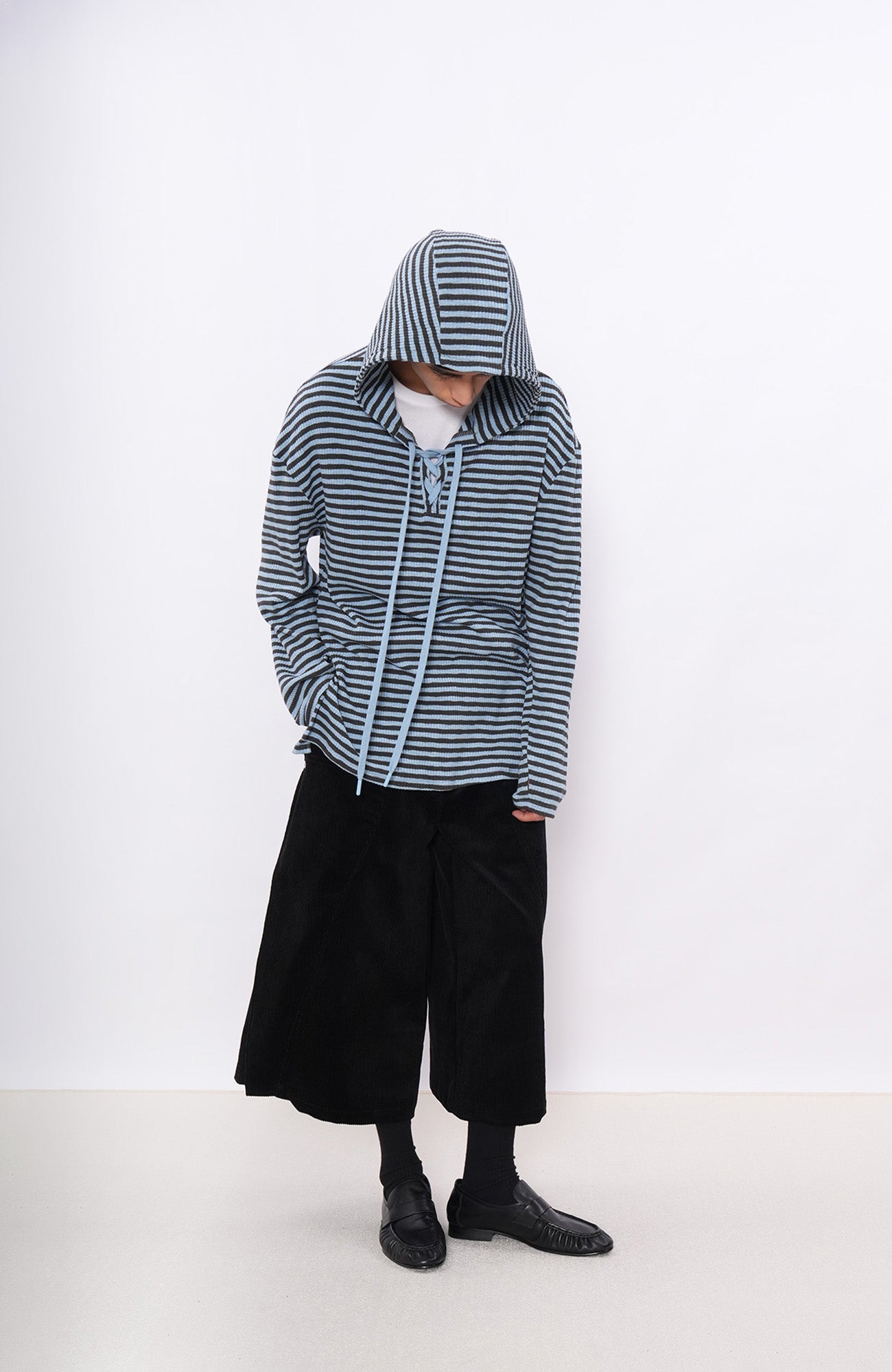 7440 37 1 Striped Lace-Up Hoodie Tee, premium urban and streetwear designers apparel on PROJECTISR.com, 7440 37 1