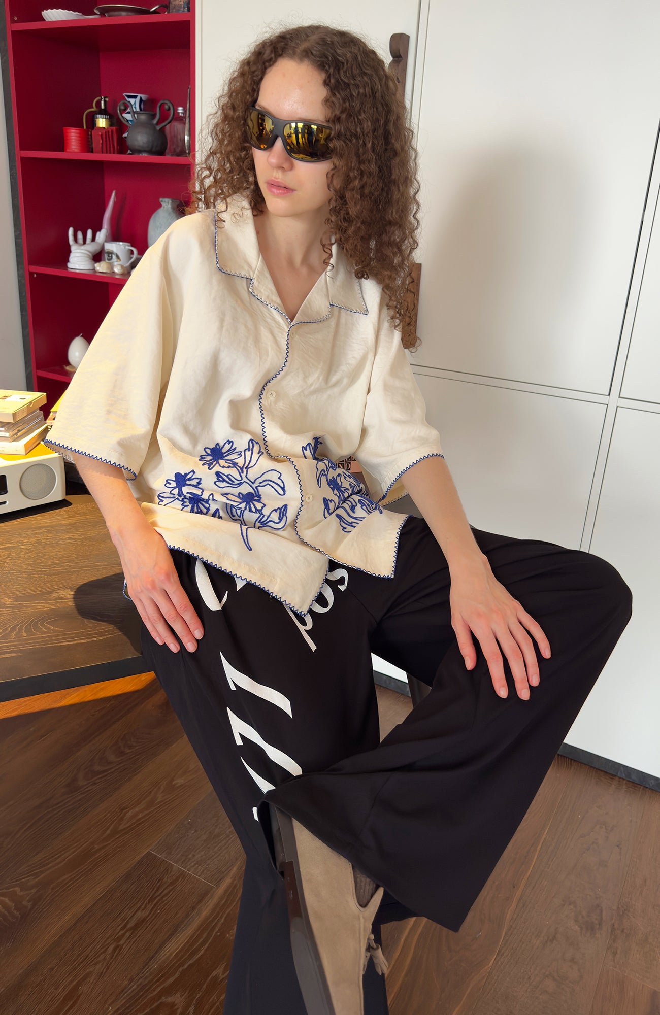 MIICHOUS Floral Embroidered Short-Sleeve Shirt