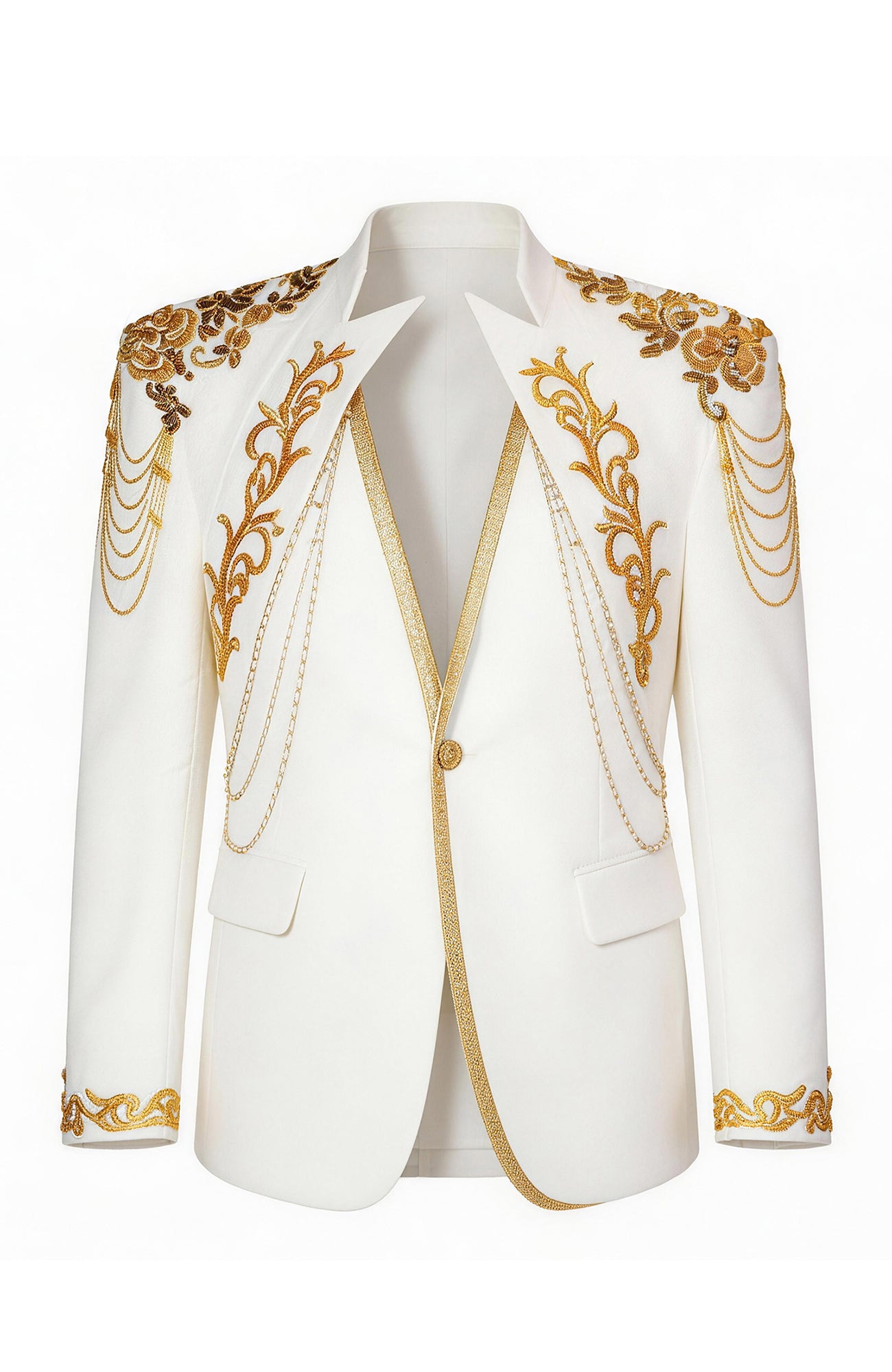 SHANG JIE Baroque Embroidered Chain-Draped Blazer