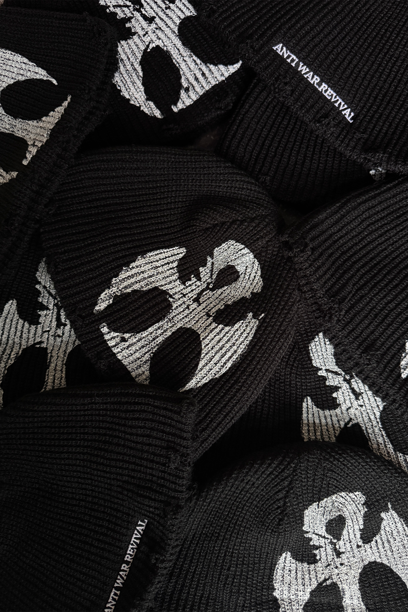 ANTI WAR REVIVAL Jacquard Cross Embroidered Knit Beanie