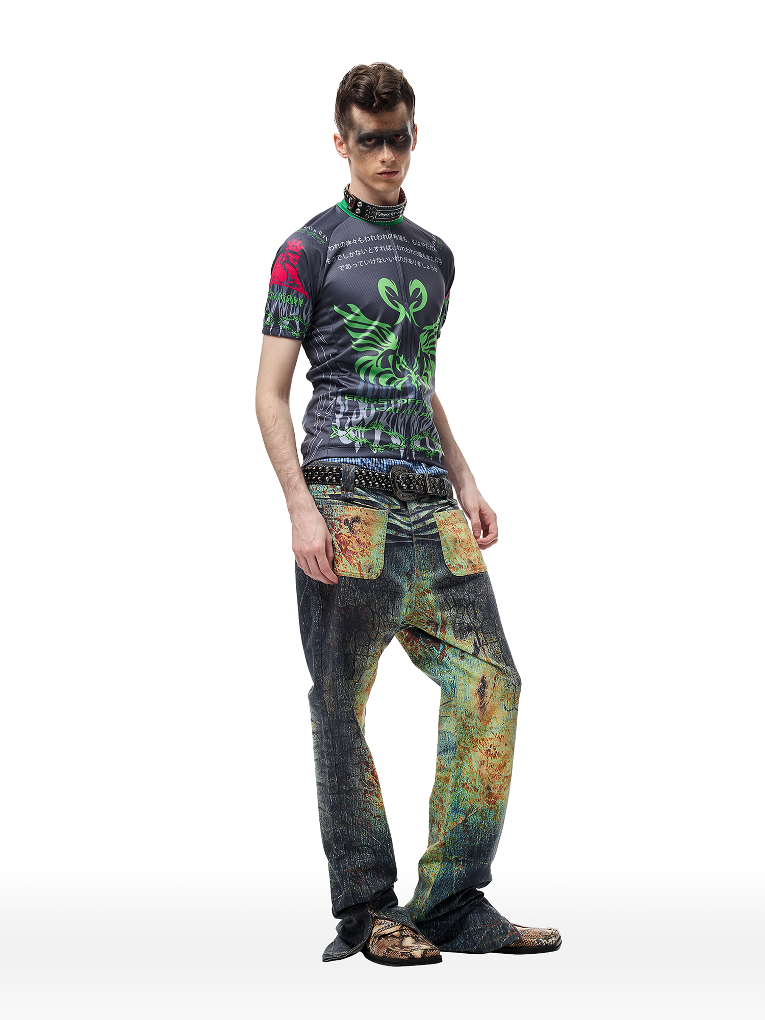 CYCYCY Iridescent Croc Full-Print Slim Flared Jeans