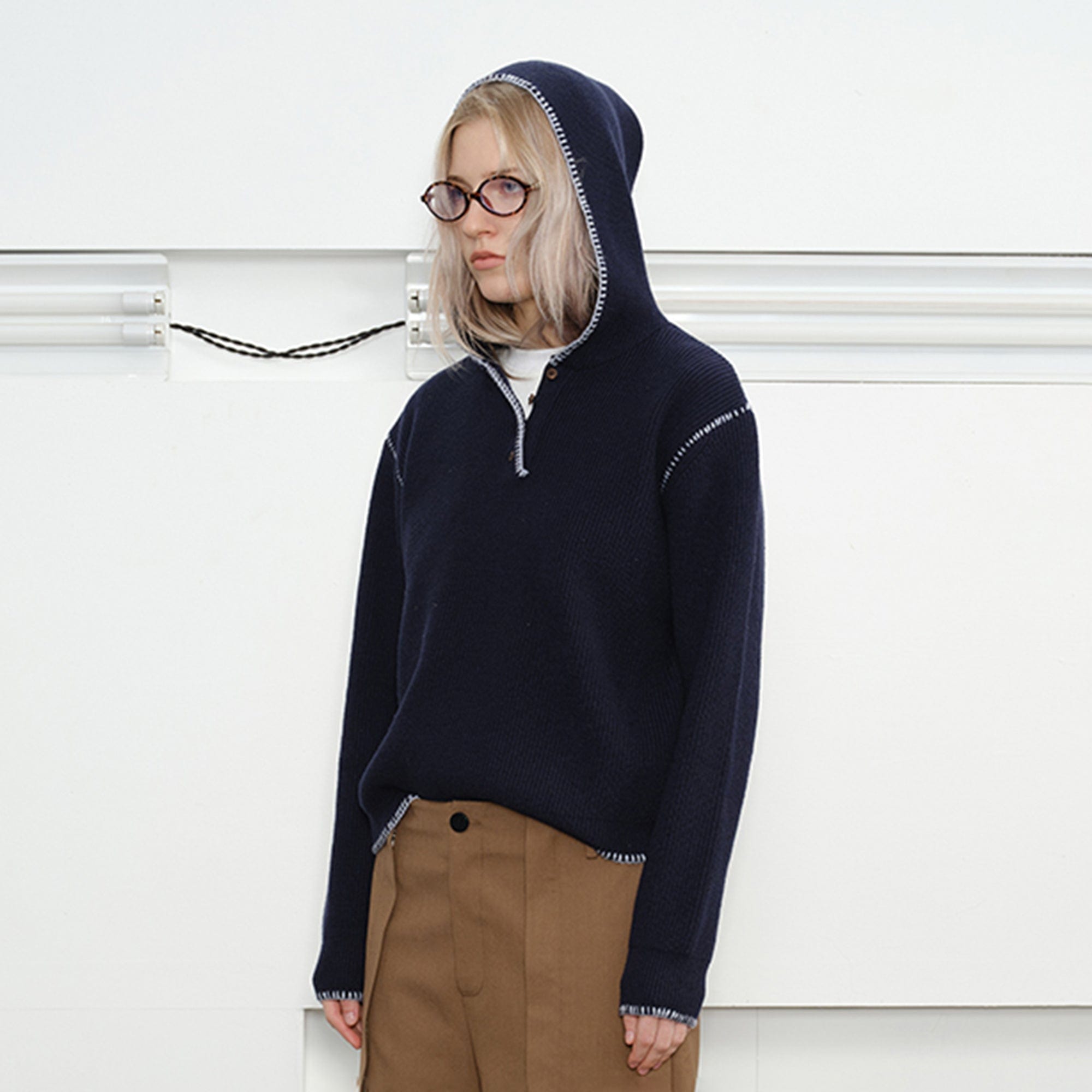 KREATE Stitched-Edges Hooded Sweater