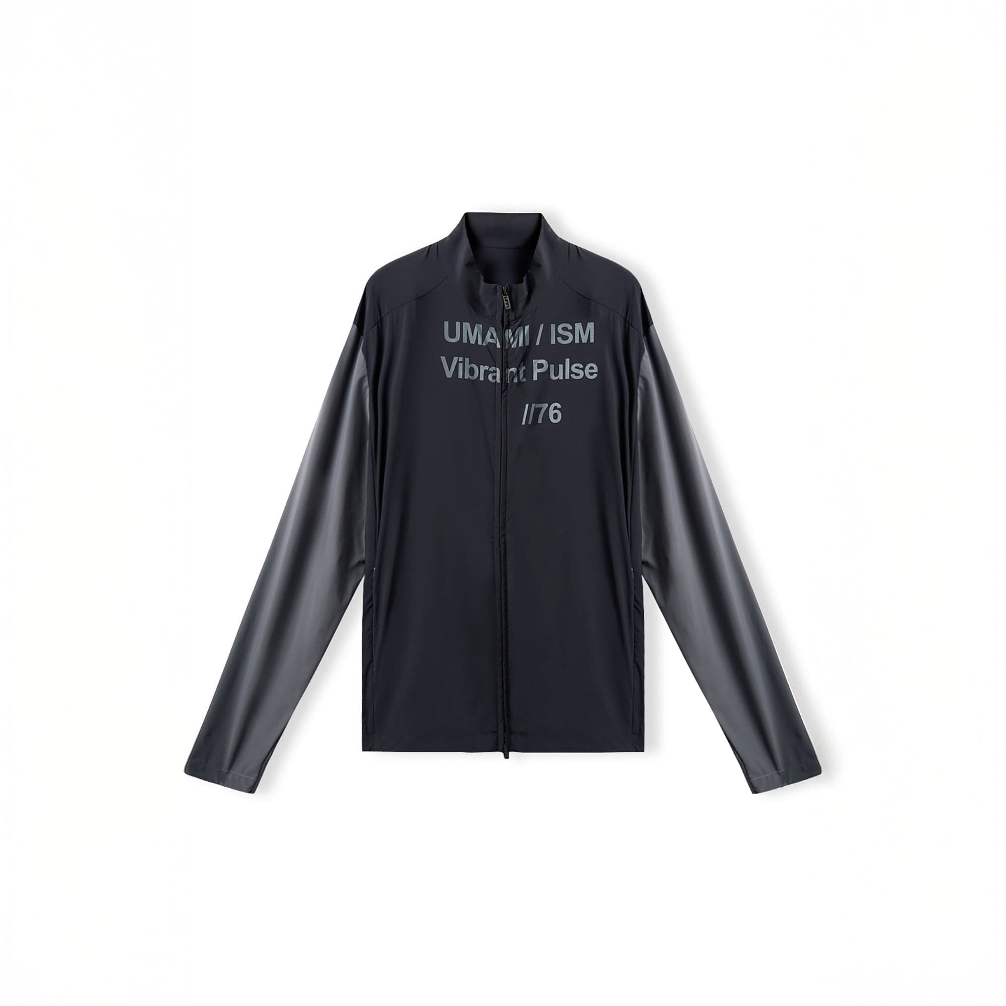 UMAMIISM Slogan Contrast Sleeve Mock Neck UV Protection Jacket, premium urban and streetwear designers apparel on PROJECTISR.com, UMAMIISM