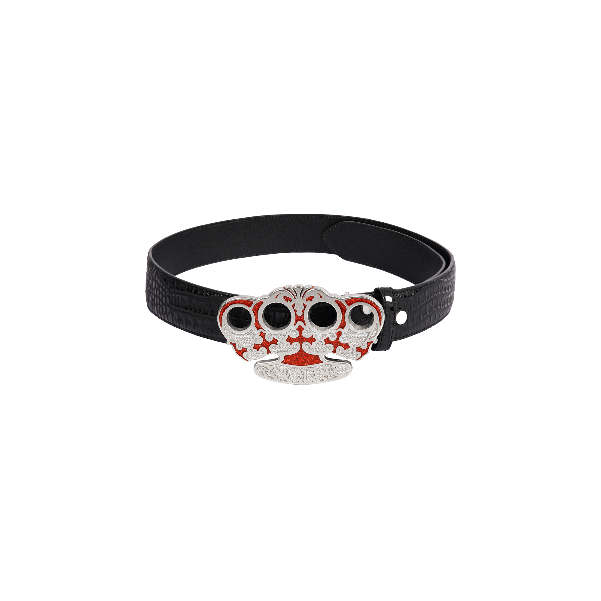 TECNINEGROUP Knuckle Crown Glitter Croc Leather Belt