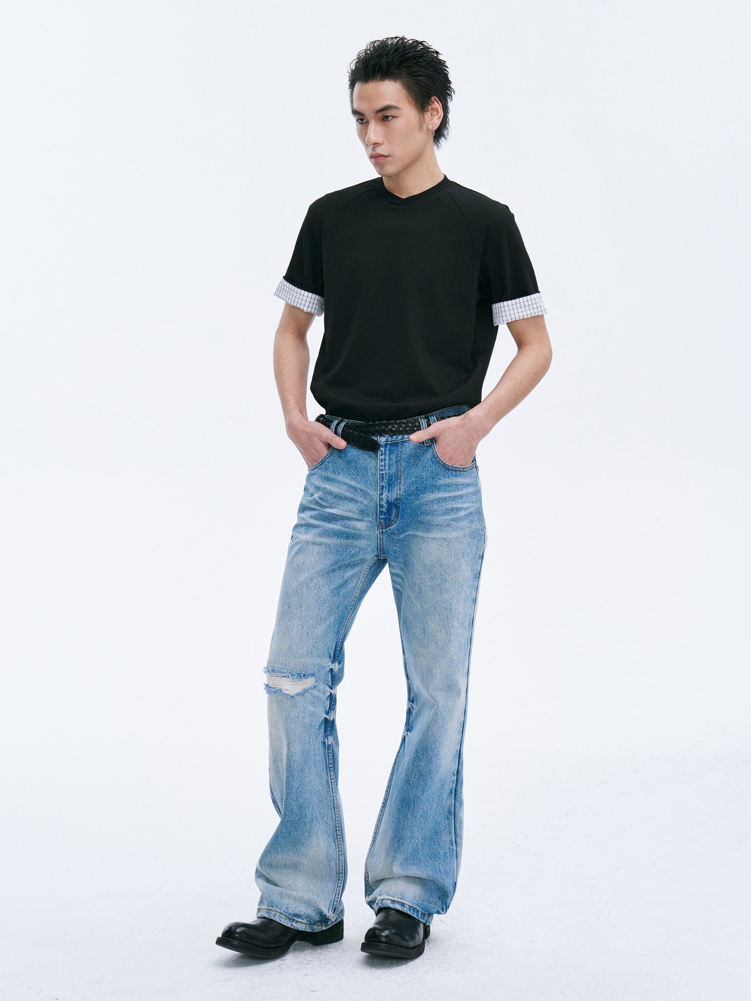 CATSSTAC Frost-Washed Distressed Straight-Leg Jeans, premium urban and streetwear designers apparel on PROJECTISR.com, CATSSTAC